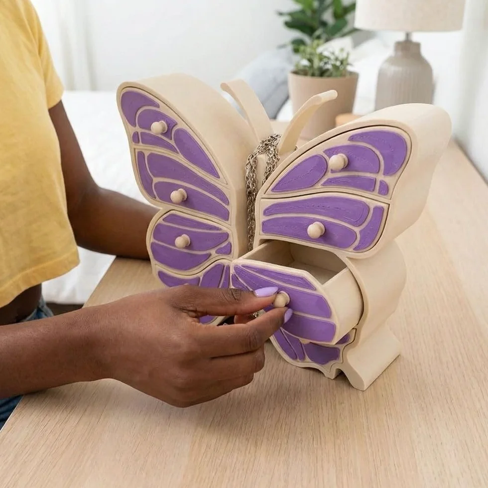 Joyero con capacidad de mariposa, caja de joyería decorativa, cofre del tesoro en forma de mariposa (morado)