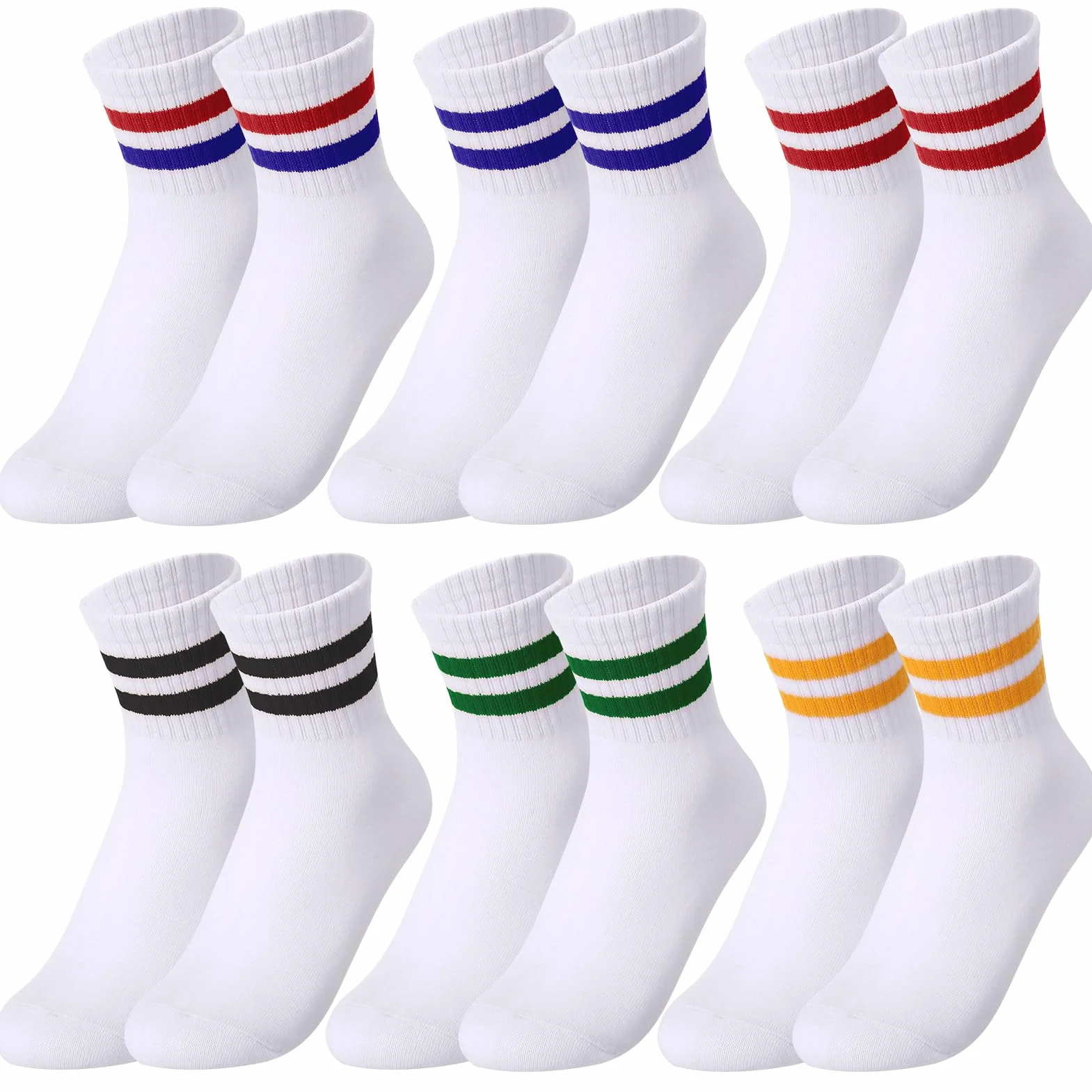 Zuimei 6 Pairs Boys Girls Socks Kids Sport Crew Socks Junior Cotton School Sports Sock, Striped Stretchy Athletic Sock for Girls and Boys 6-12 Years