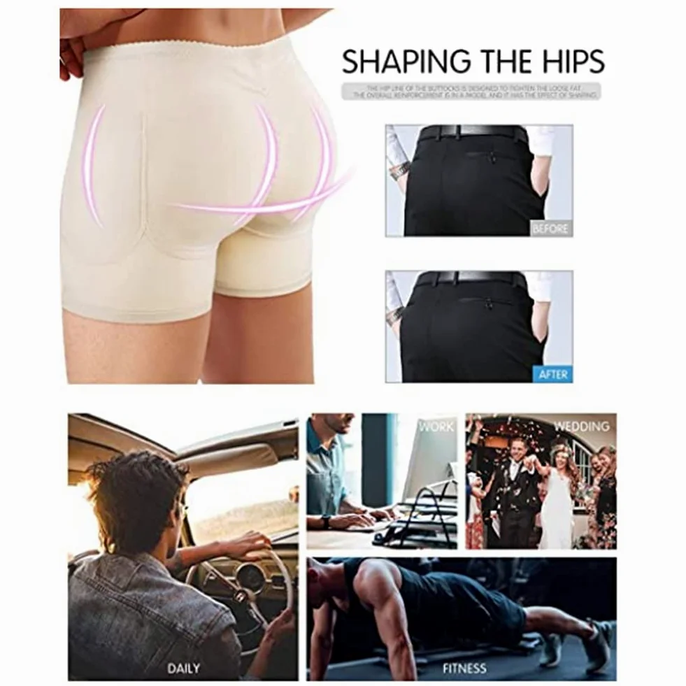 Pantalones levantadores de glúteos Falsos, Almohadillas de Encaje para realzar Las Caderas, Ropa Interior Moldeadora, Calzoncillos de Levantamiento Acolchados para hombr(Desnudo-XX-Grande