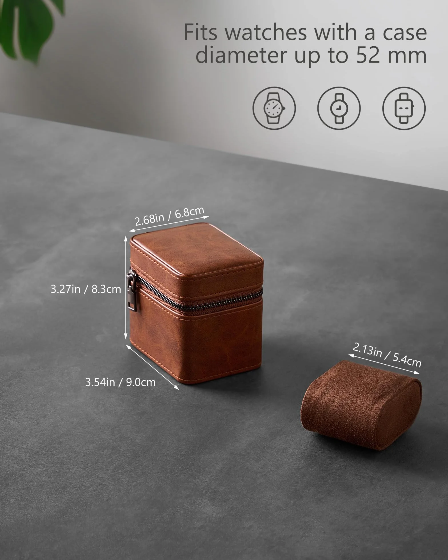 ProCase Estuche de Viaje para 1 Relojes, Caja para Relojes con Funda de PU Cuero y Acolchado Suave, Estuche Compacto para Relojes de Lujo y Smartwatches de Hasta 55 mm –Marrón
