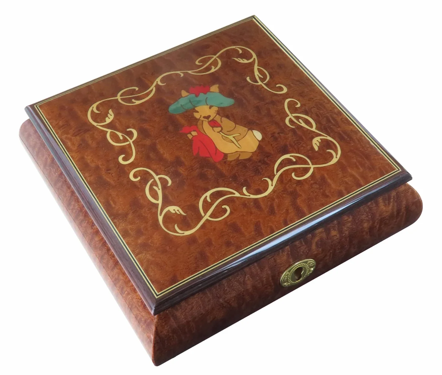 Lutèce Créations Joyero musical/caja de música para joyas de madera con marquetería conejo de Beatrix Potter y mecanismo musical de resorte de 18 notas - Canción de cuna (Johannes Brahms).