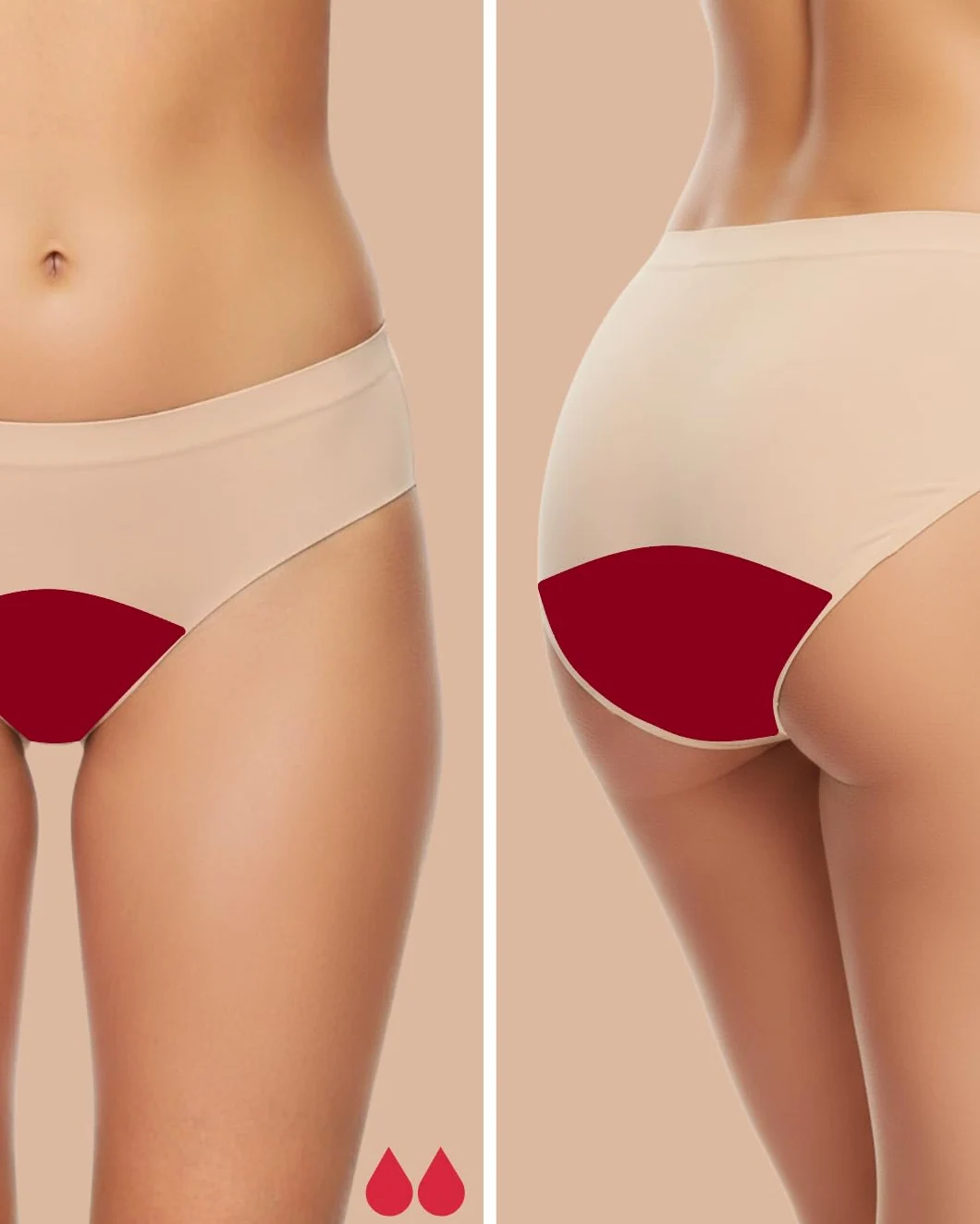 NoBlood - 3 Braguitas Menstruales Invisibles Sin Costuras Beige Color Piel | Sin costuras: bragas beige invisibles, ligeras y absorbentes. Suaves de nylon.