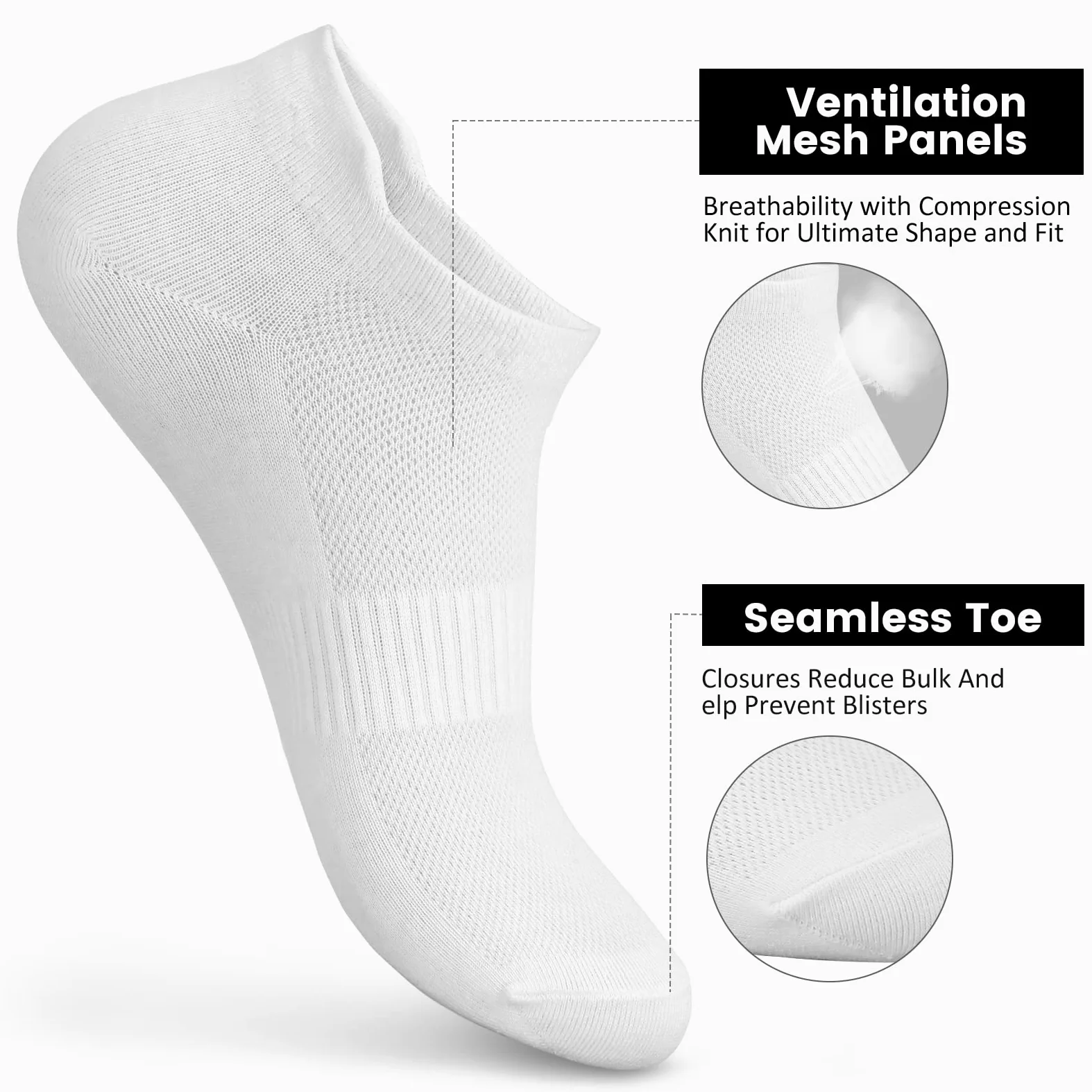Sallking Calcetines tobilleros de algodón para mujer, corte bajo, atléticos, suaves, delgados, invisibles con lengüeta, 6 pares