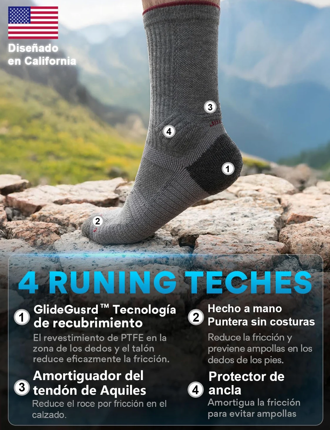 Juclise Calcetines de Senderismo de Lana Merino para Hombre - Grosor Medio, Transpirable, Absorbe la Humedad, Anti-Ampollas, Con Acolchado y Compresión
