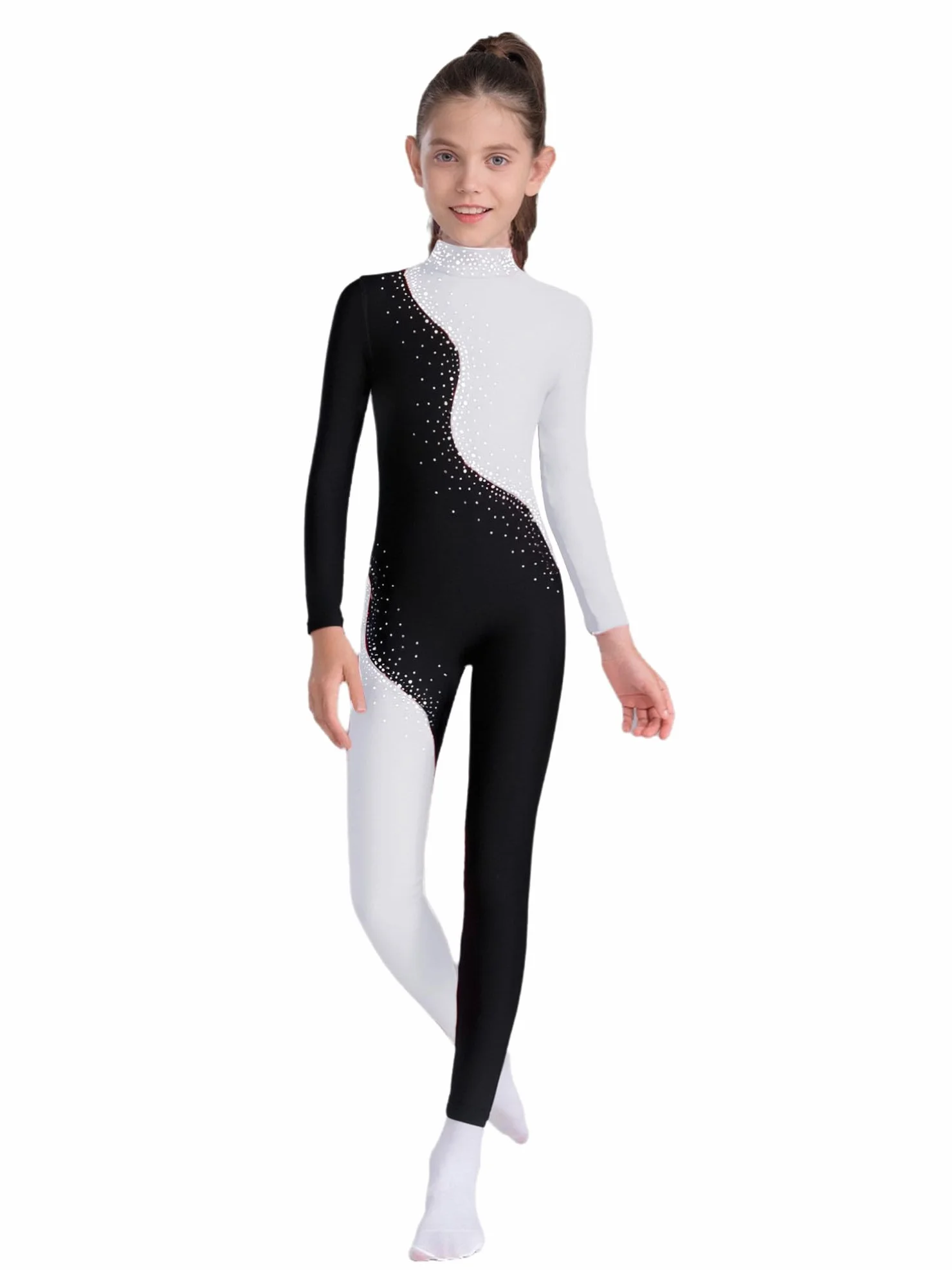 TiaoBug Maillot De Danza Para Niña Mono Deportivo Con Lentejuelas Maillot Manga Larga De Gimnasia Rítmica Mono De Baile Actuación