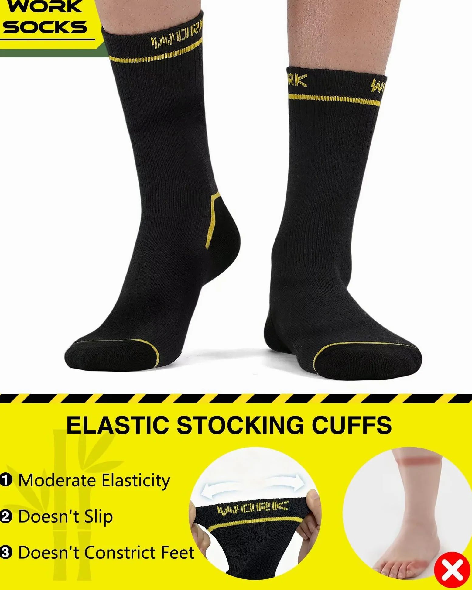 FALARY Calcetines Trabajo Hombre Bambú Rizo WORK Socks Durable 6 Pares | Respirable Cómodo, Absorbe la Humedad, Tela de Rizo Gruesa, Refuerzo en Talón y Puntera, Adecuado para Trabajadores Manuales