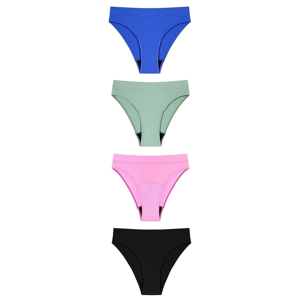Paquete de 4 Bragas Menstruales de Algodón Absorbentes para El Período de Flujo Abundante Ropa Interior Posparto para Adolescentes A Prueba de Fugas Bragas Transpirables Multicolor S