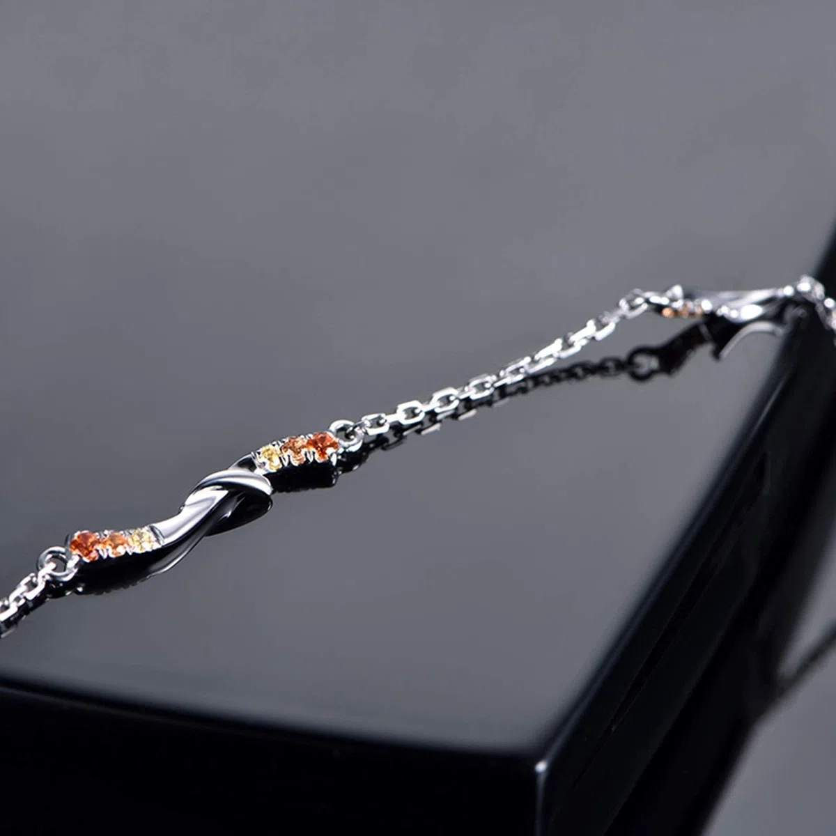 ZH1YFD Pulsera Oro Blanco 18K para Mujer, Eslabón de Barra con Cadena de Zafiro de Colores Pulsera Mujer 16-19CM