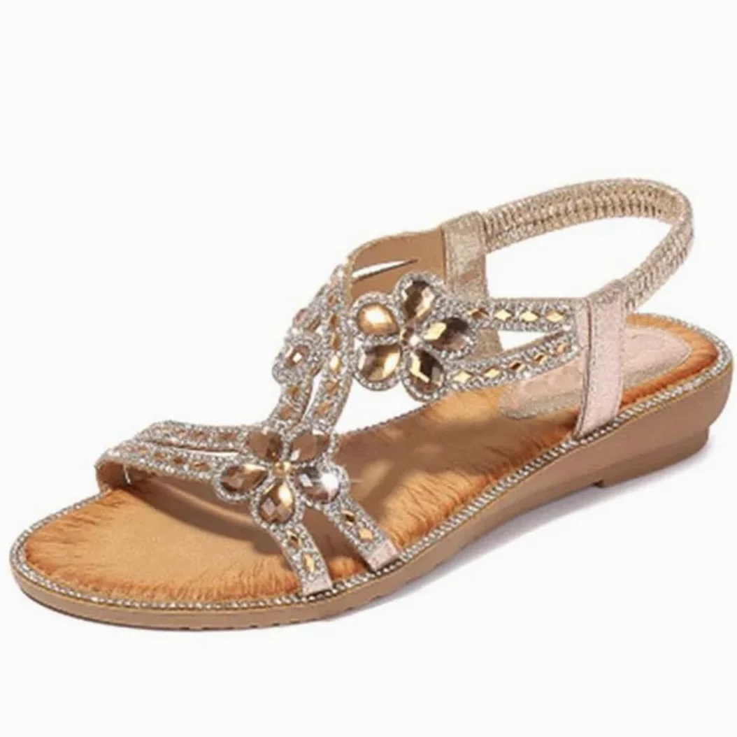 Sandalias de gladiador con banda elástica para mujer, correa delantera y trasera, tacón de cuña, parte superior de poliuretano, bohemio, floral, casual
