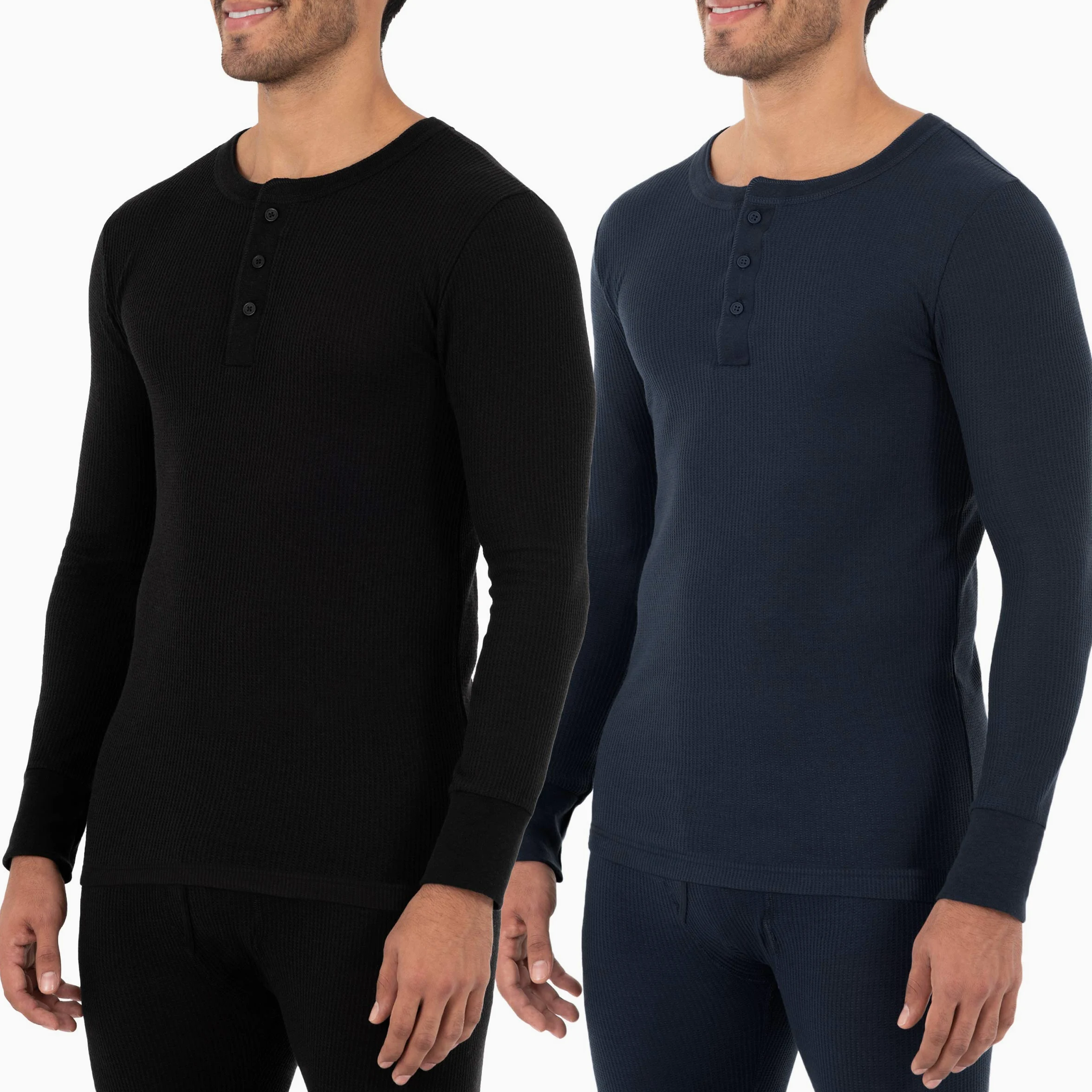 Fruit of the Loom Ropa Interior Térmica de Gofre Reciclado Henley Top (1 Y 2 Paquetes) Camiseta de Pijama Hombre