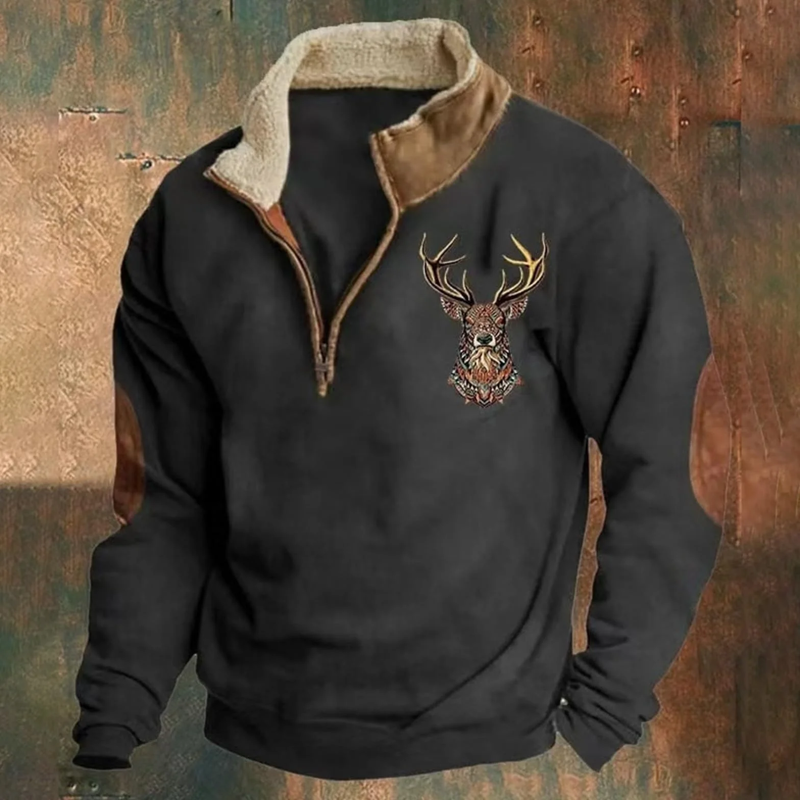 Sudadera con media cremallera para hombre con estampado de ciervo de caza, suéter de punto cálido, suéter de invierno, cuello alto, suéter de trabajo, negocios, deportes, invierno, camiseta de