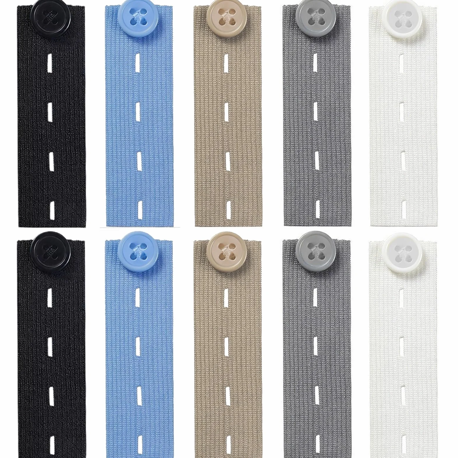 10 Piezas Extensor de Cintura para Pantalones, Botones Ajustables en Negro/Azul/Blanco/Caqui/Gris, Ideal para Embarazadas y Ajuste de Ropa, Alargador de Cintura para Hombre y Mujer