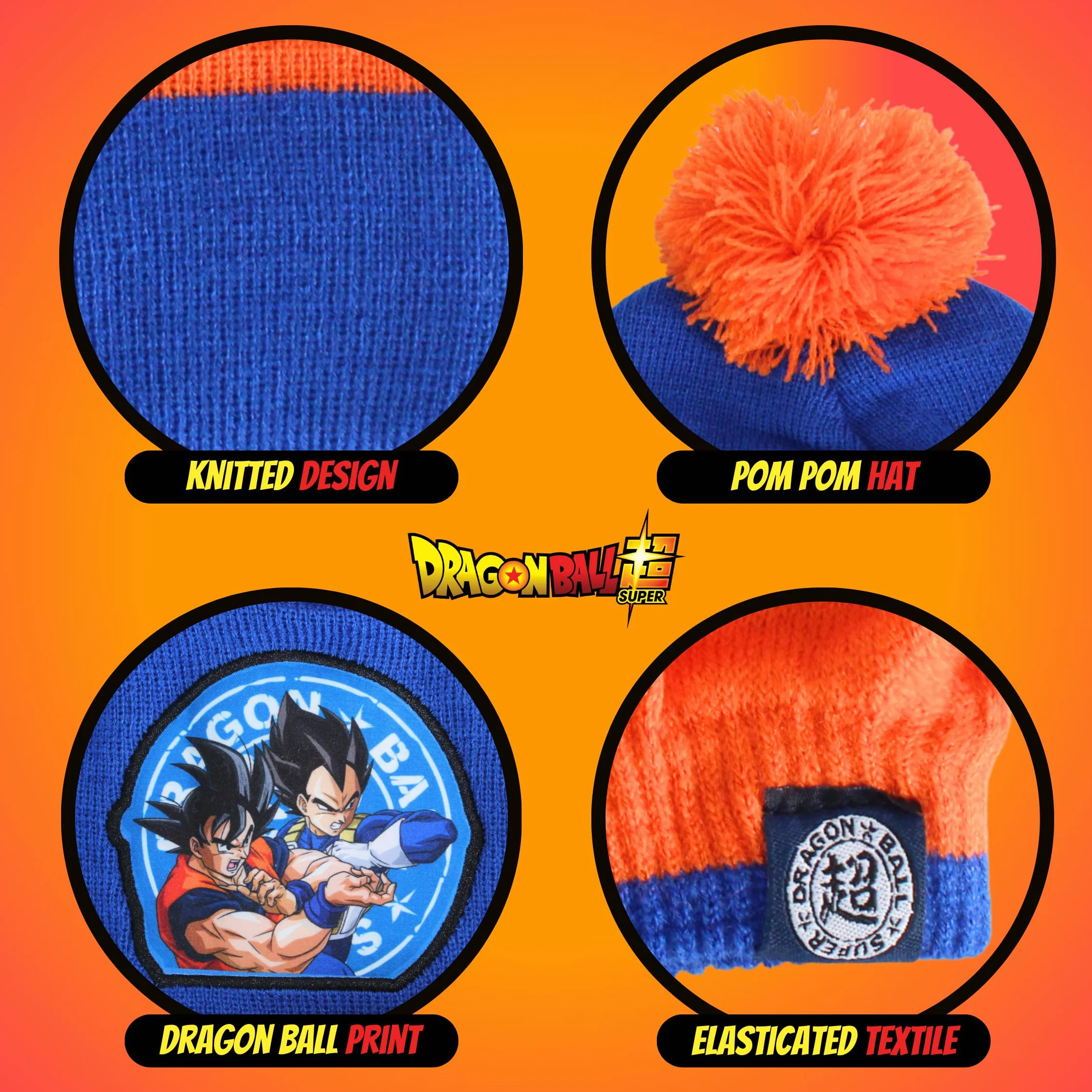 Dragon Ball Z Gorro Bufanda y Guantes para Niño, Conjunto de Invierno Infantil Diseño Goku, Regalo para Niños