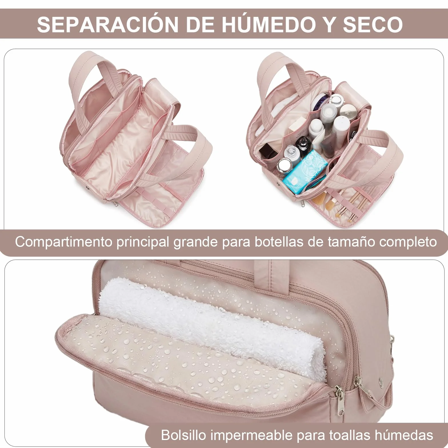 Kono Neceser Mujer de Viaje Grande Neceser Maquillaje Impermeable Bolsa de Aseo con Gran Apertura Organizador de Artículos de Tocador y Cosméticos