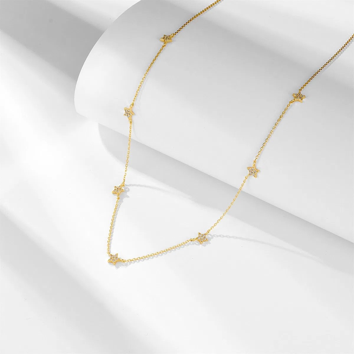 Collar de oro amarillo de 9/14/18 quilates, collares con colgante de estrella con moissanita, collares minimalistas de 38 + 5 cm