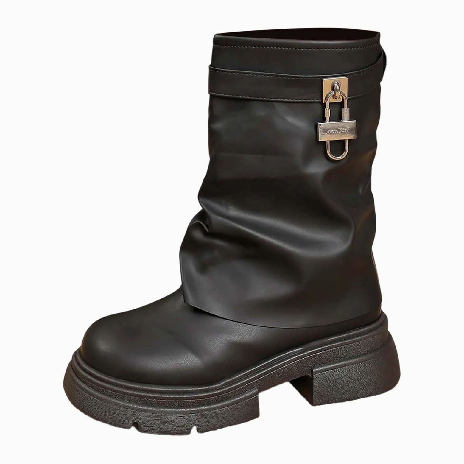 Botines de tacón grueso para mujer, estilo retro, versátiles, hasta la pantorrilla