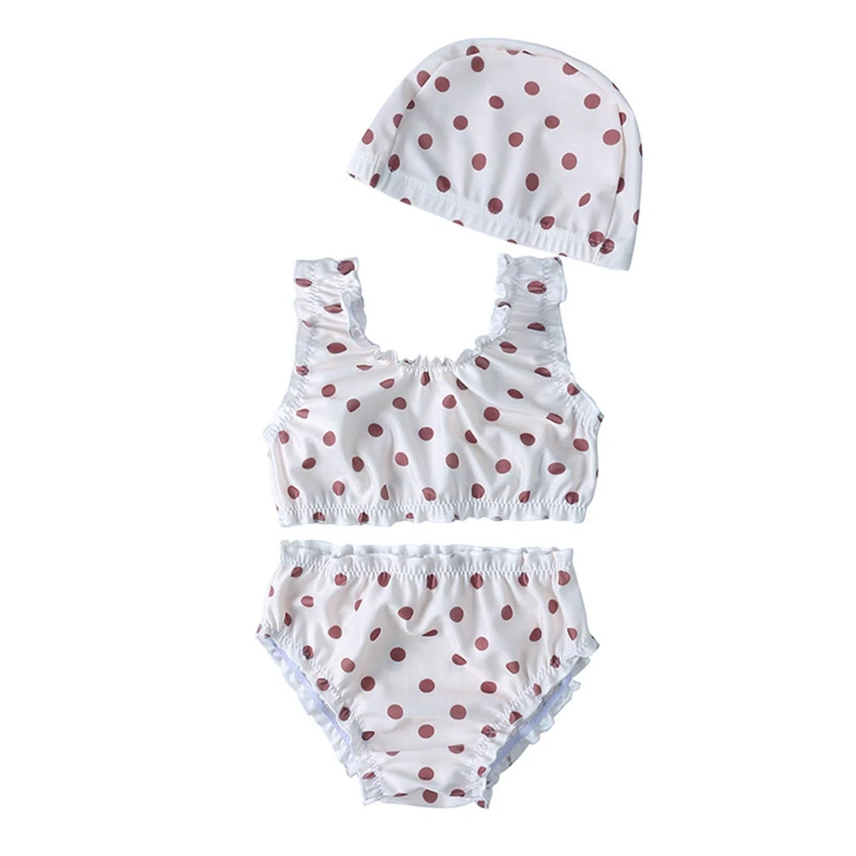 Generisch Vestido de playa de 3 piezas para niños, niñas, traje de baño con estampado de flores, rayas, lunares, traje de baño para niños pequeños, bañador con gorro de baño