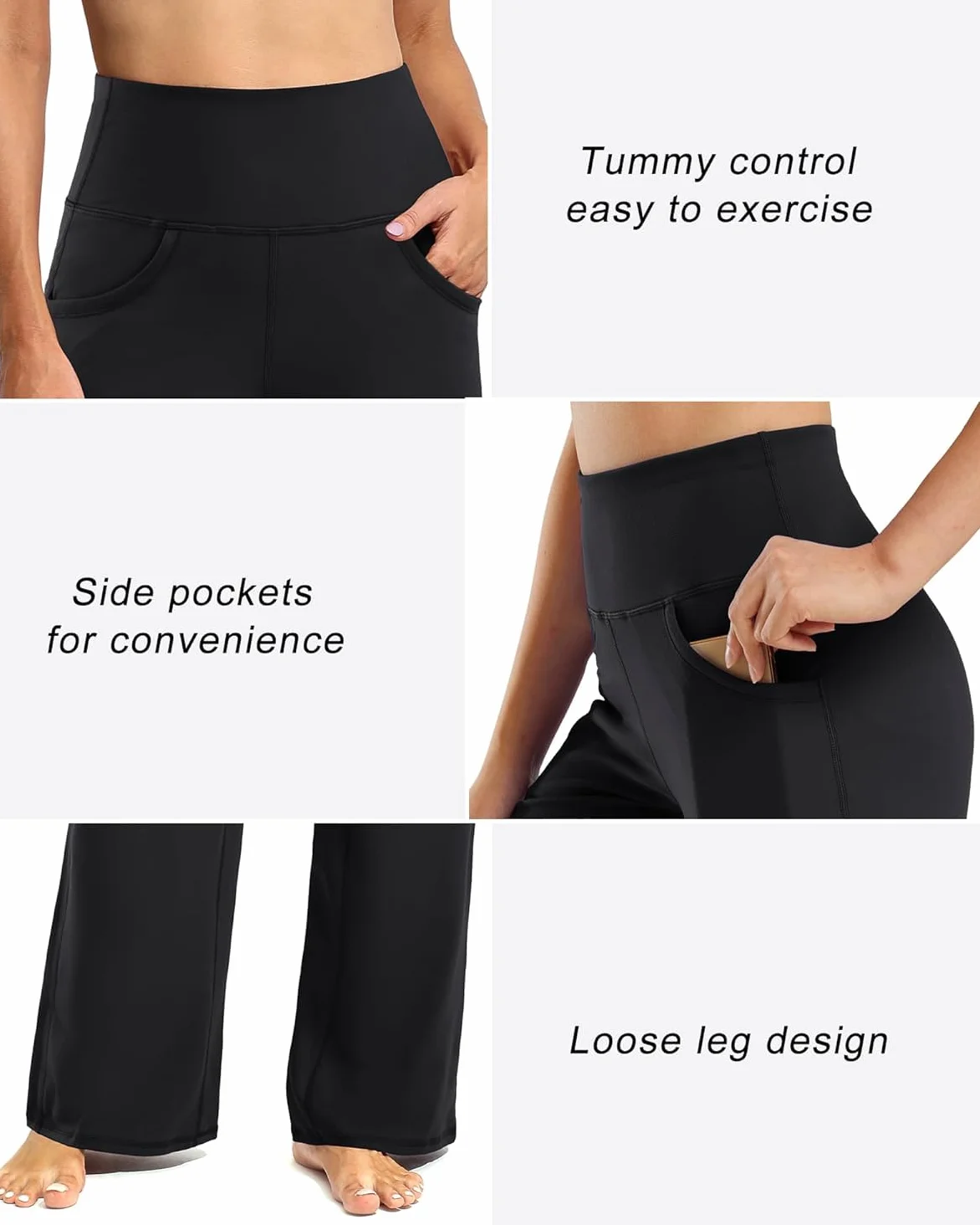 Promover Pantalones de Yoga de Pierna Ancha para Mujer Pantalones de Chándal Acampanados Holgados y cómodos con Bolsillos Pantalones Elásticos de Cintura Alta Pequeño/Regular/Alto