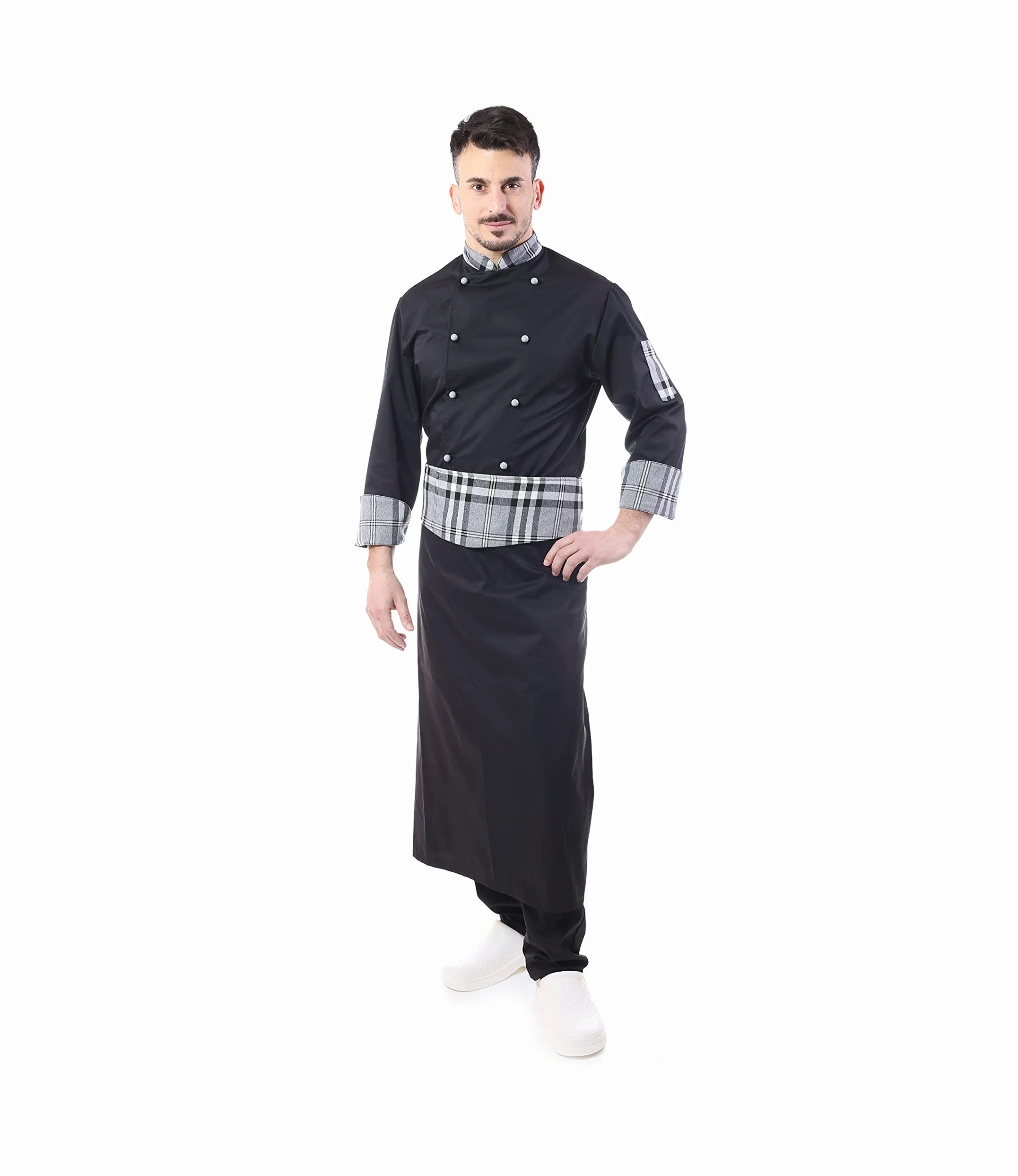 Bordado gratuito – Conjunto de cocinero para hombre – uniforme de chef – Varios colores – Chaqueta, pantalón y delantal – Uniforme para cocina y restaurante – Fabricado en Italia,