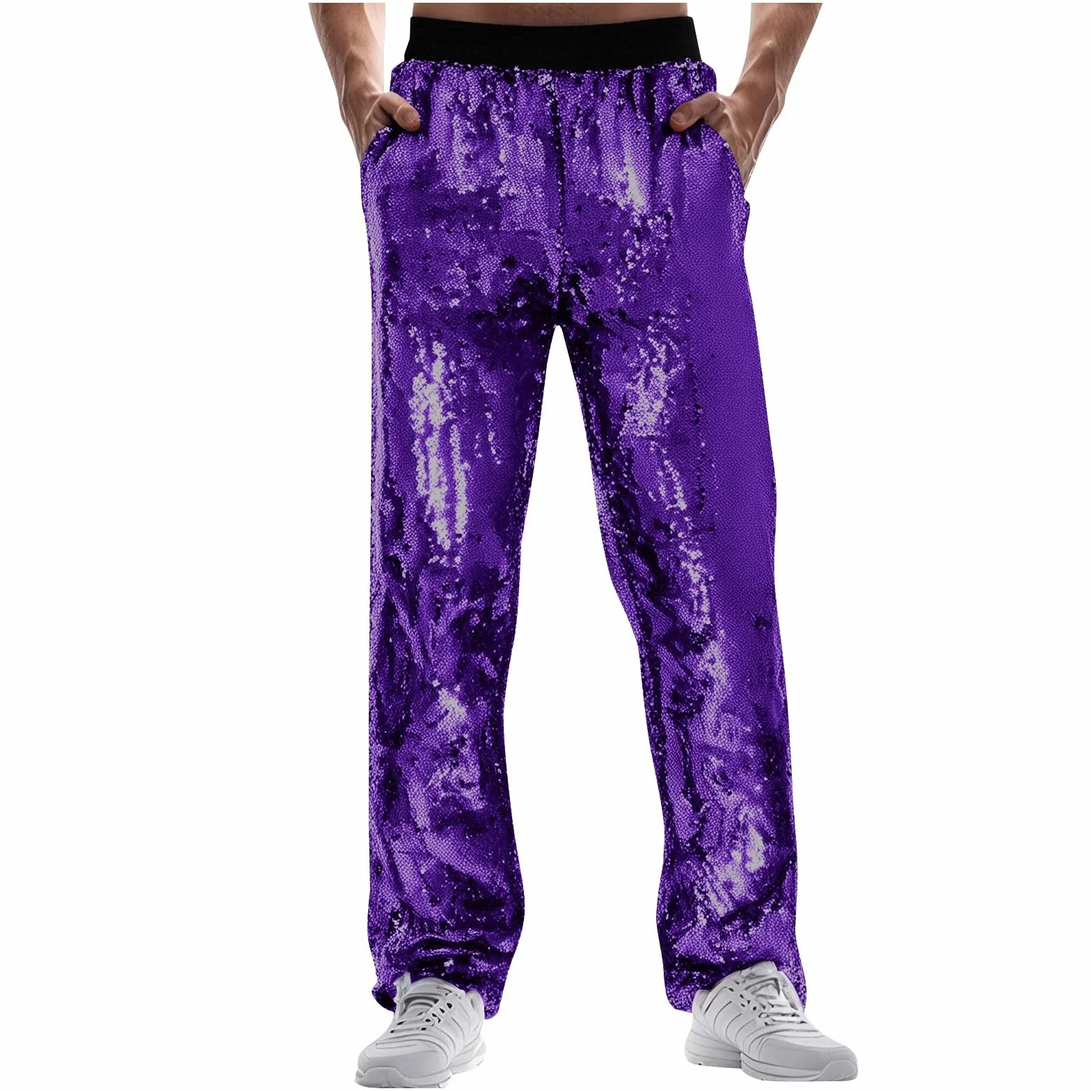 Pantalones de chándal para hombre, para carnaval, especiales, brillantes, informales, con pierna ancha, para festival, moda, comercio exterior, holgados, cómodos, morado, XL
