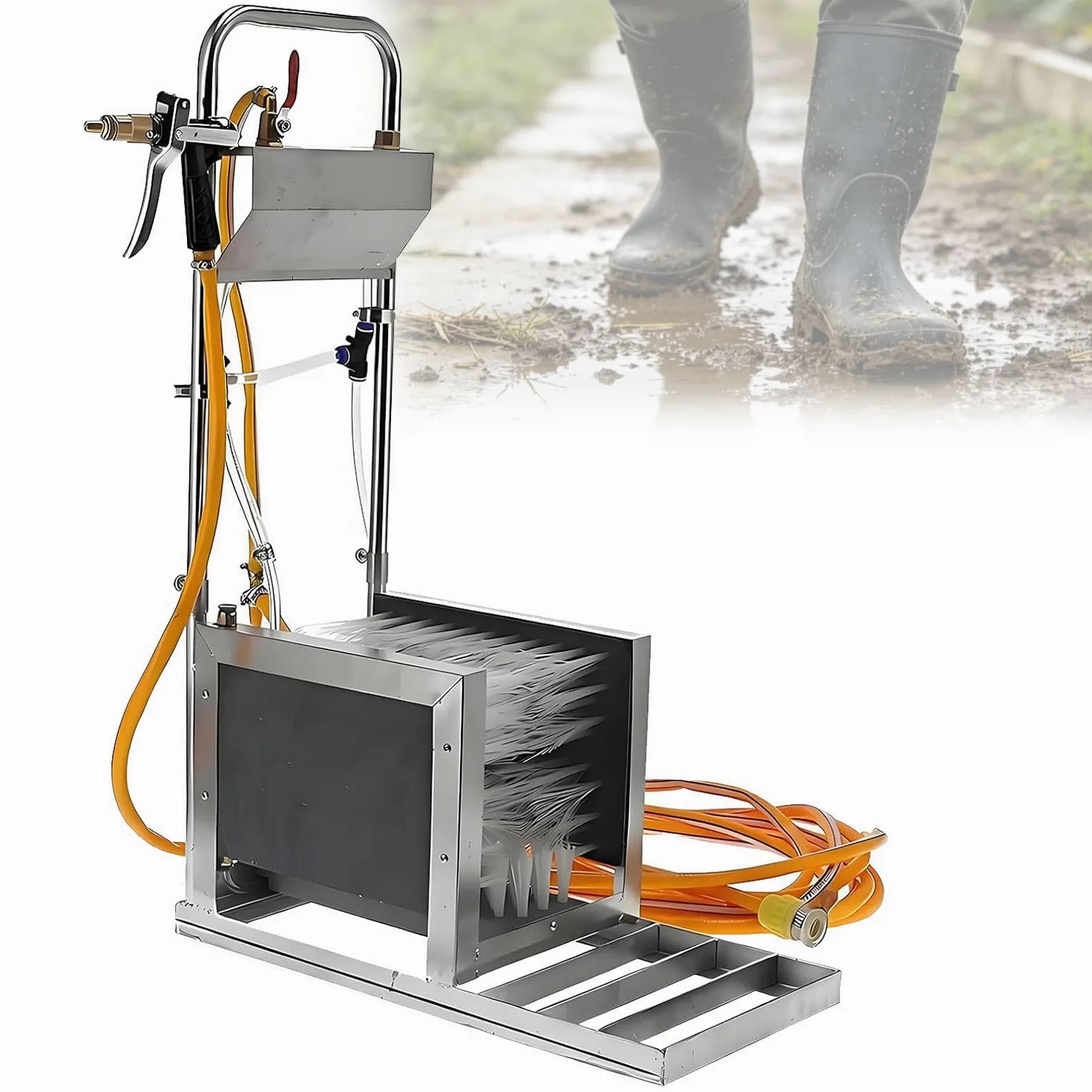 Limpiador Automático De Calzado De Acero Inoxidable, Lavadora Multifuncional para Botas De Lluvia con Cepillo Rascador, para Granjas Avícolas Y Porcinas