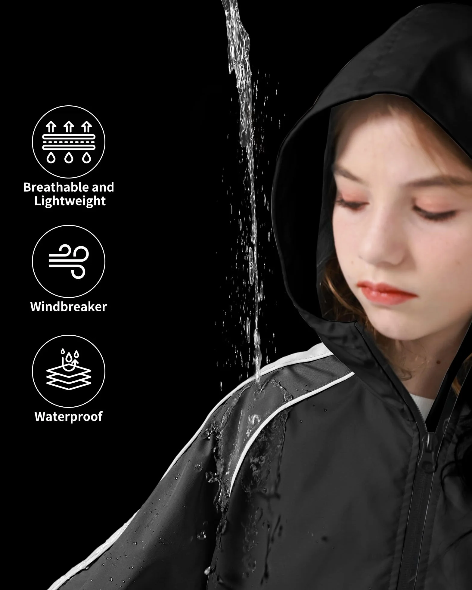 Rolanko Chaqueta Impermeable con Capucha para Niñas, Chaqueta Cortavientos Ligera con Cremallera para Niños