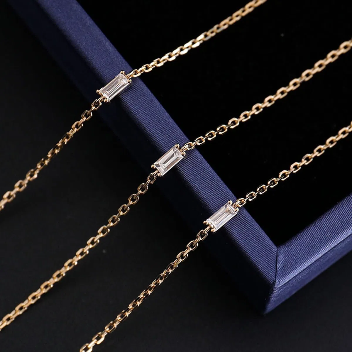 Pulseras de Oro Amarillo para Mujer 9K / 14K / 18K, Rectángulo con Moissanita, Cadena Extensible 16 CM + 5 CM, Pulseras de Cadena Oro Mujer Ajustable