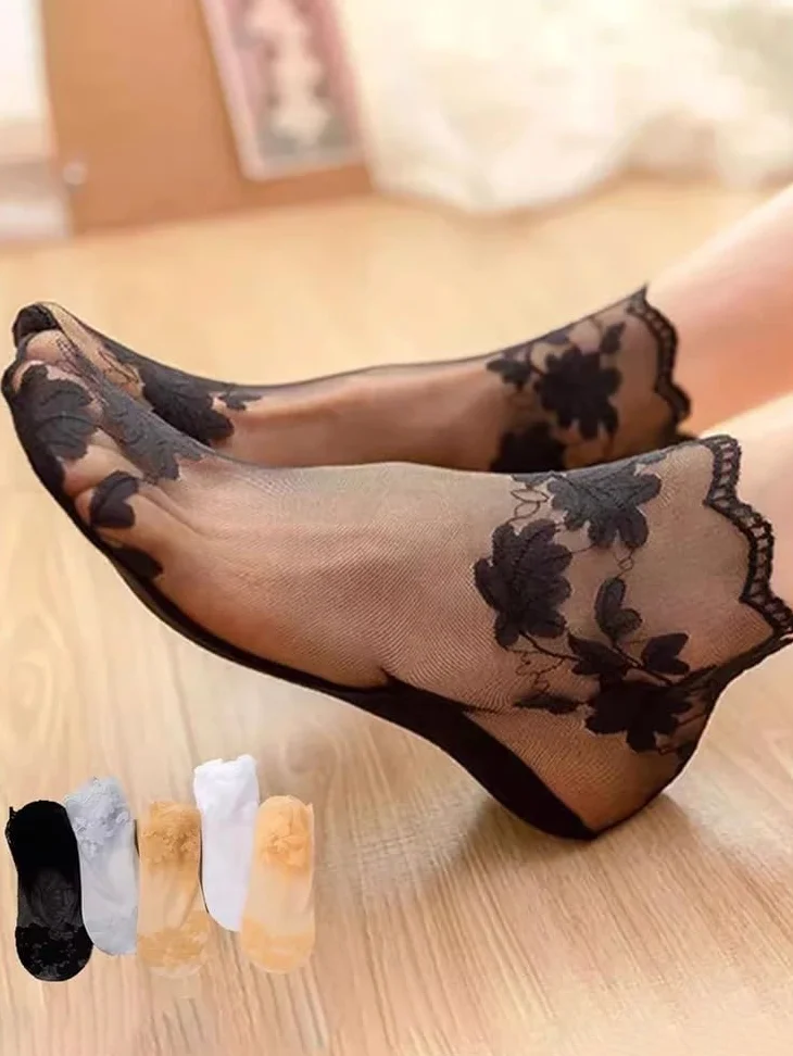 Calcetines transparentes, Calcetines tobilleros de nailon transparente for mujer, finos, 10 pares, multicolor