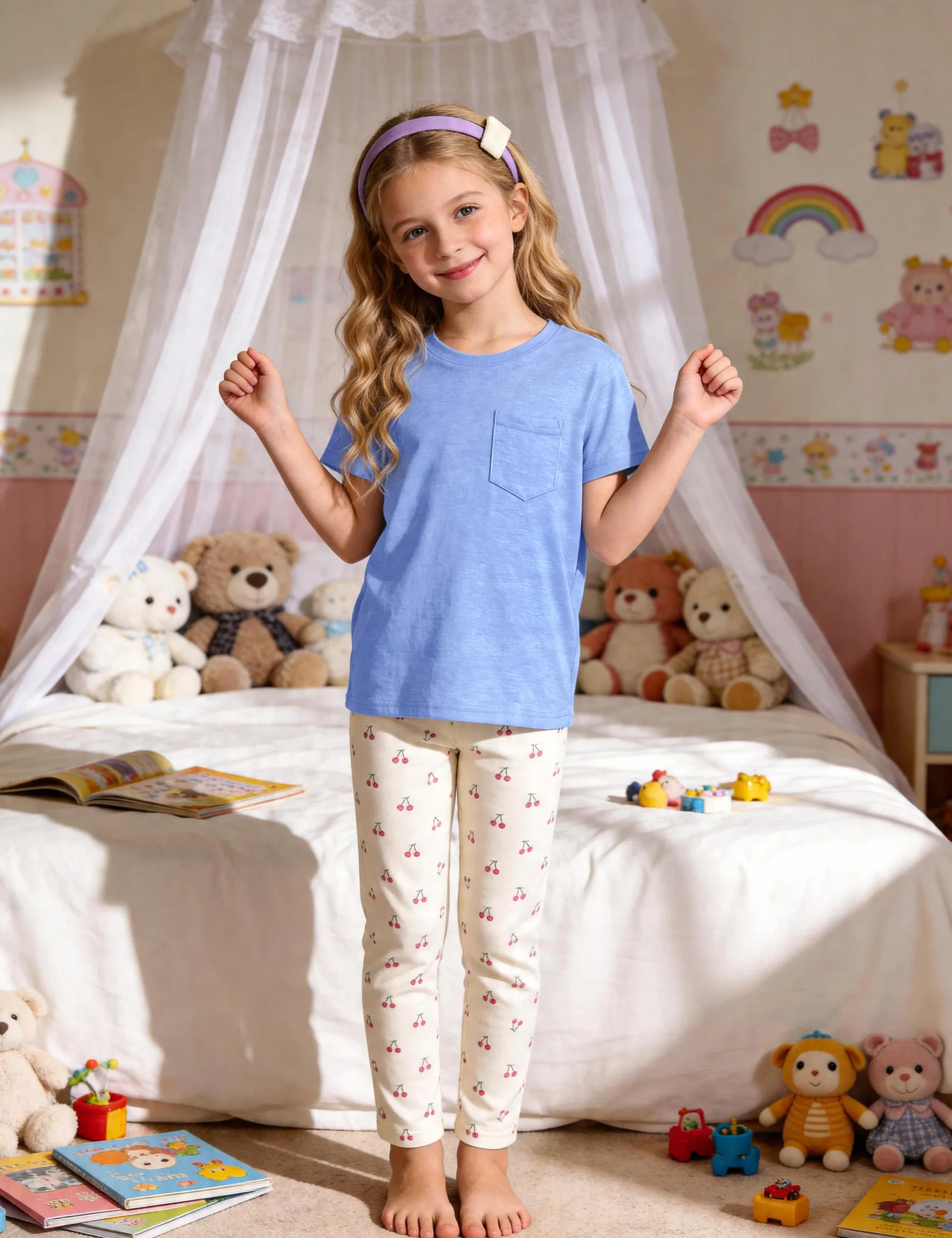 Camiseta de verano para niña, manga corta, básica, cuello redondo, color liso, con bolsillos, camiseta para niñas de 6 a 15 años