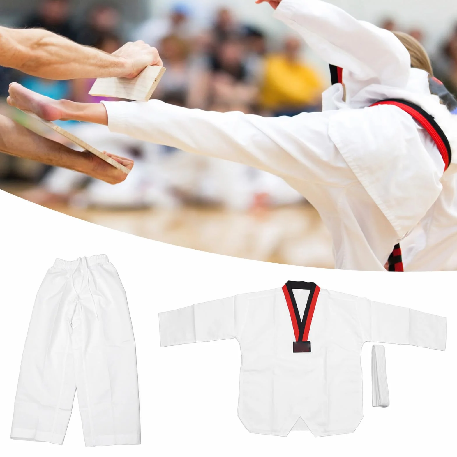 Traje de taekwondo para niños 136-146 cm Dobok uniforme entrenamiento transpirable ligero