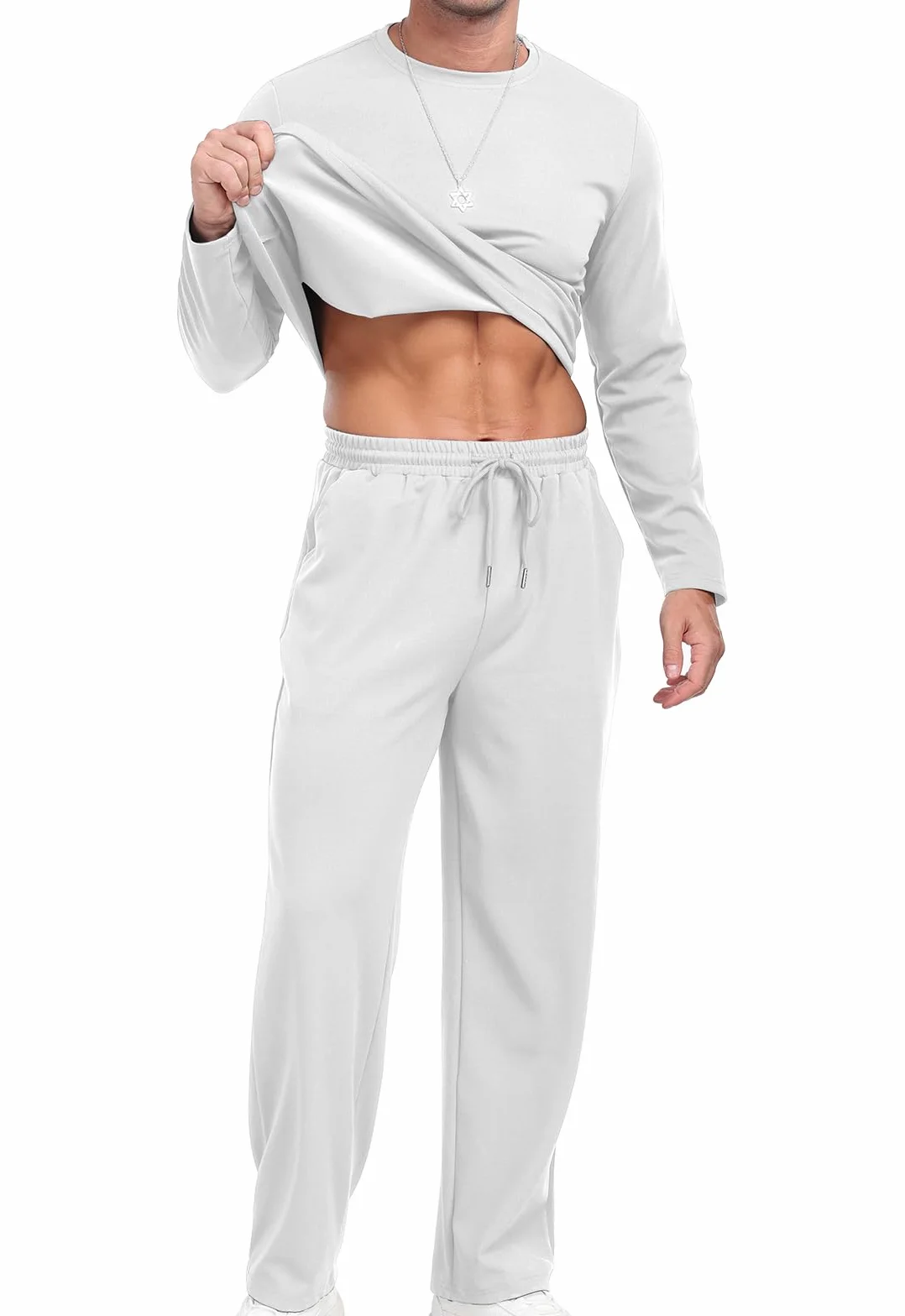 KUYIGO Conjunto deportivo de 2 piezas con cuello redondo para hombre, sudadera y pantalones deportivos, camiseta deportiva informal para hombre, tallas S-XXL