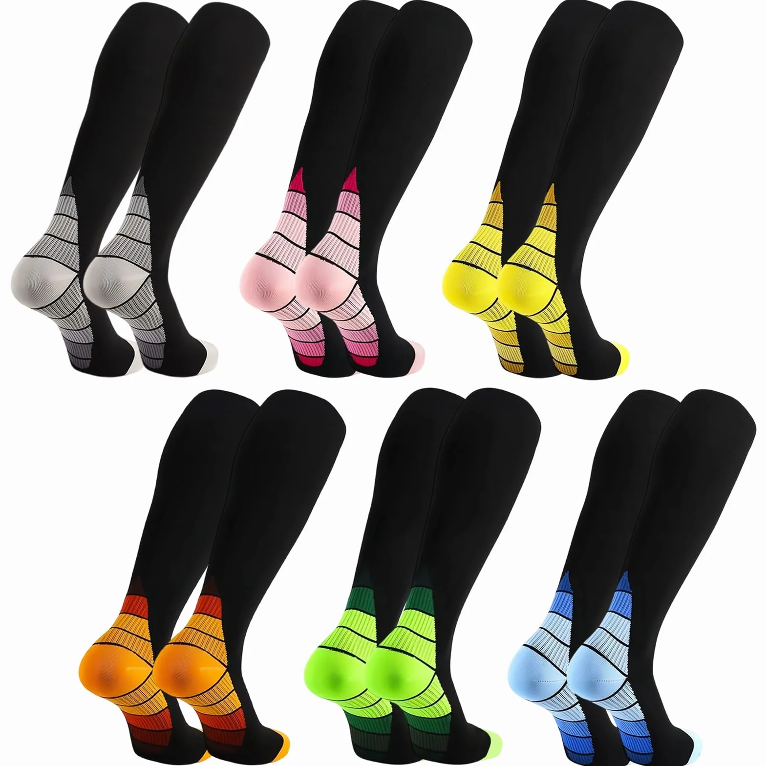 Medias de Compresión para Mujer y Hombre, Calcetines de Compresión para Varices, 6 Pares