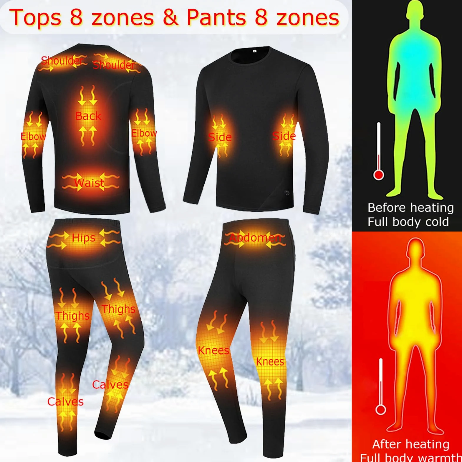Ropa Interior con Calefacción Eléctrica para Hombres, Camisa Térmica con Calefacción De Invierno Y Calzoncillos Largos para Pesca, Esquí, Senderismo, Ropa Calentada,XS, Gray Top