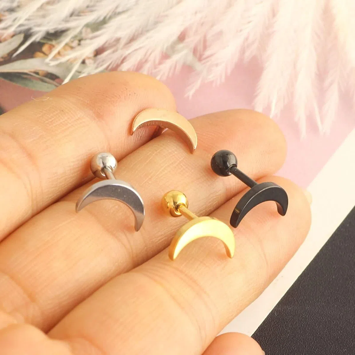 Oro Amarillo 9K / 14K / 18Kilates Pendientes para Mujer, Luna, Pendientes Oro para Mujer