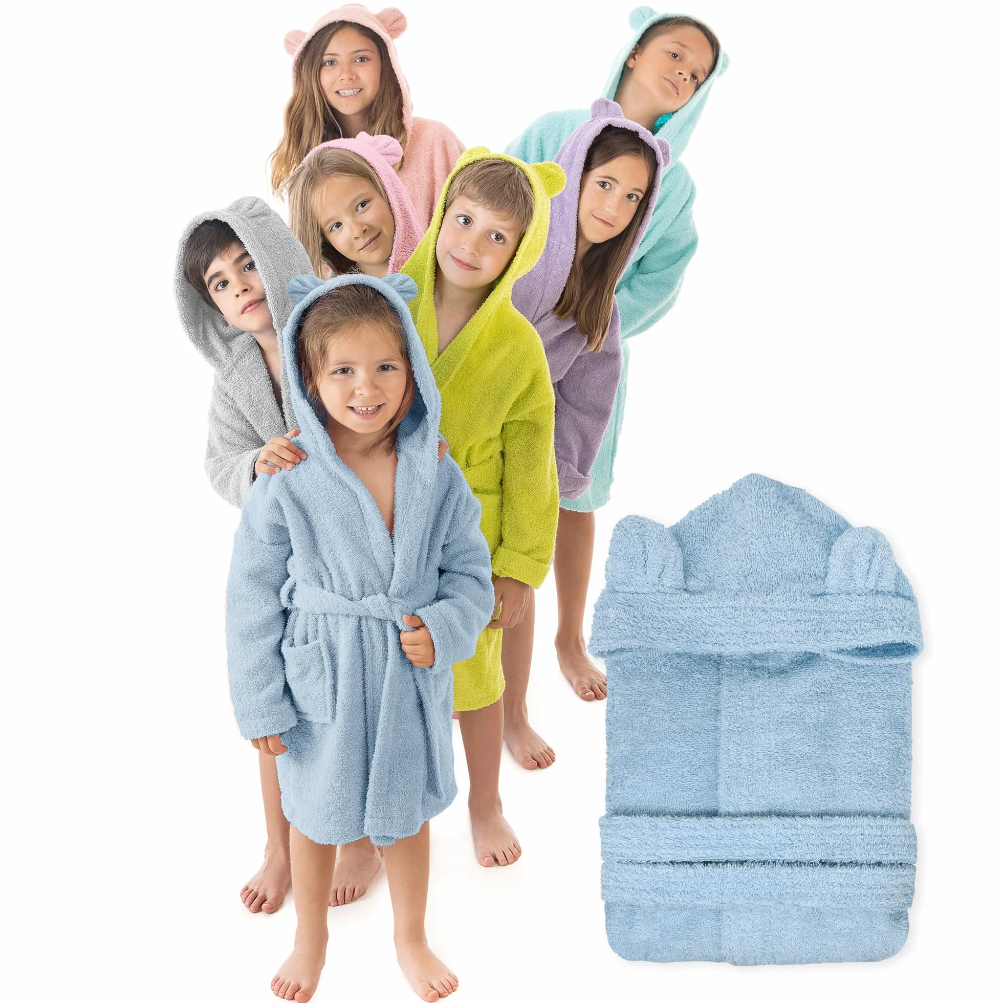 Albornoz Infantil con Orejas 100% Algodón OEKO-TEX® para Niños Niñas con 2 Bolsillos y Capucha