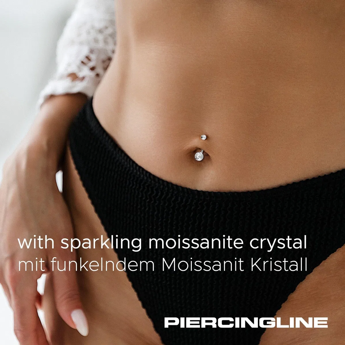 PIERCINGLINE Piercing para el ombligo de oro de 14/18 quilates, bananabell 2, oro blanco 750, longitud de la barra: 8 mm