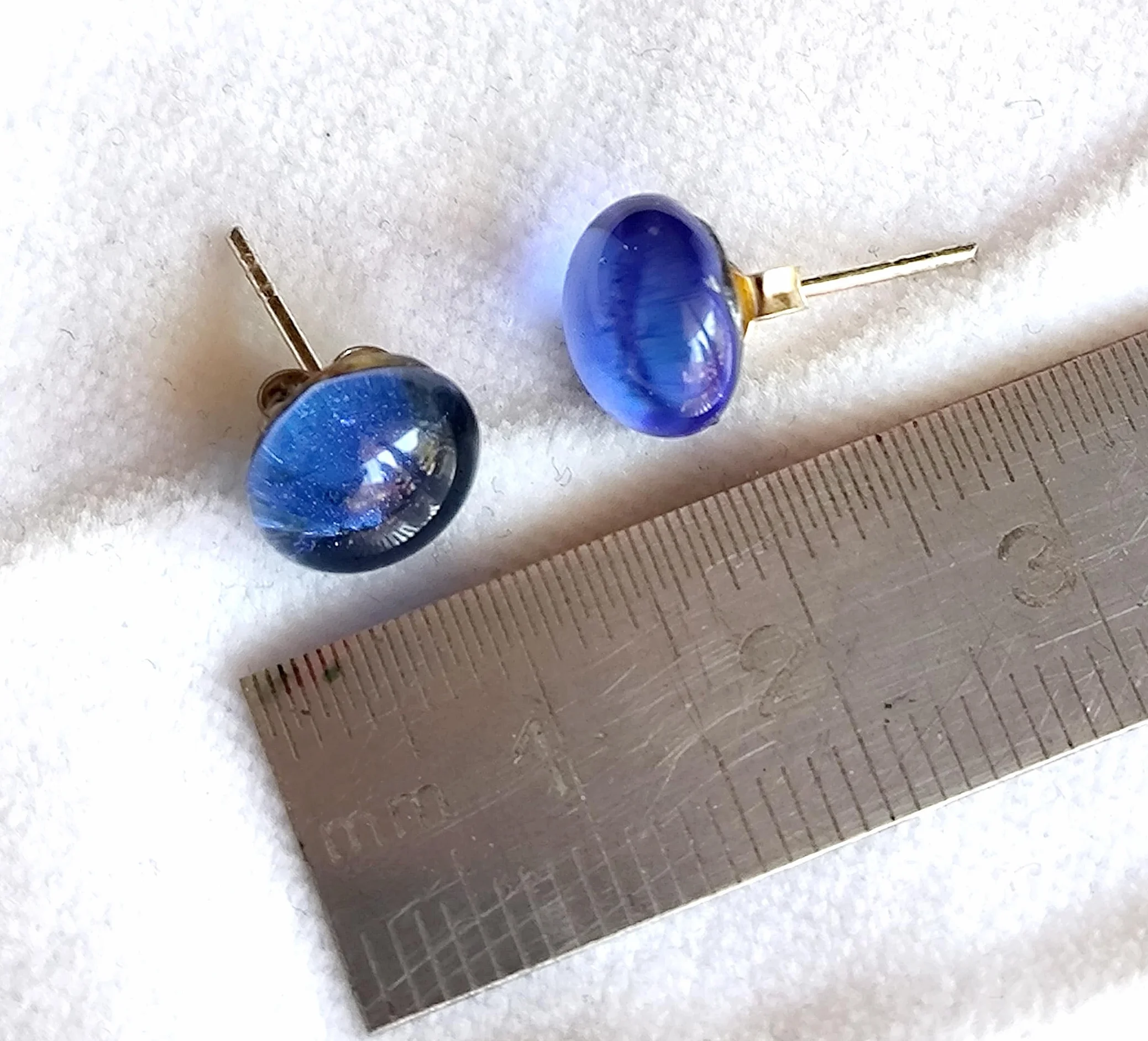 Pendientes de vidrio artesanal azul transparente