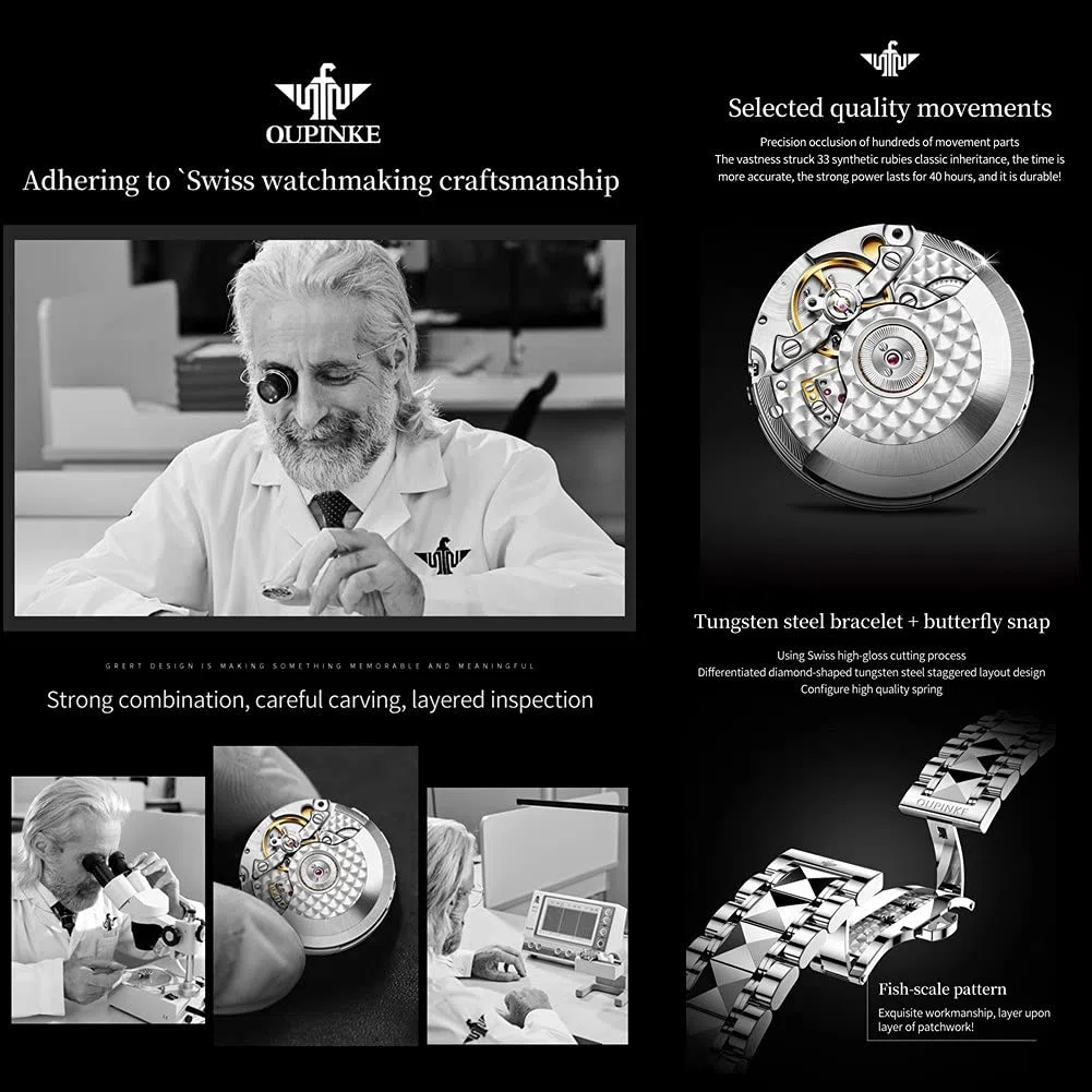 OUPINKE Relojes automáticos para hombres impermeables de cuerda automática relojes para hombres de moda mecánicos automáticos relojes, Negro,