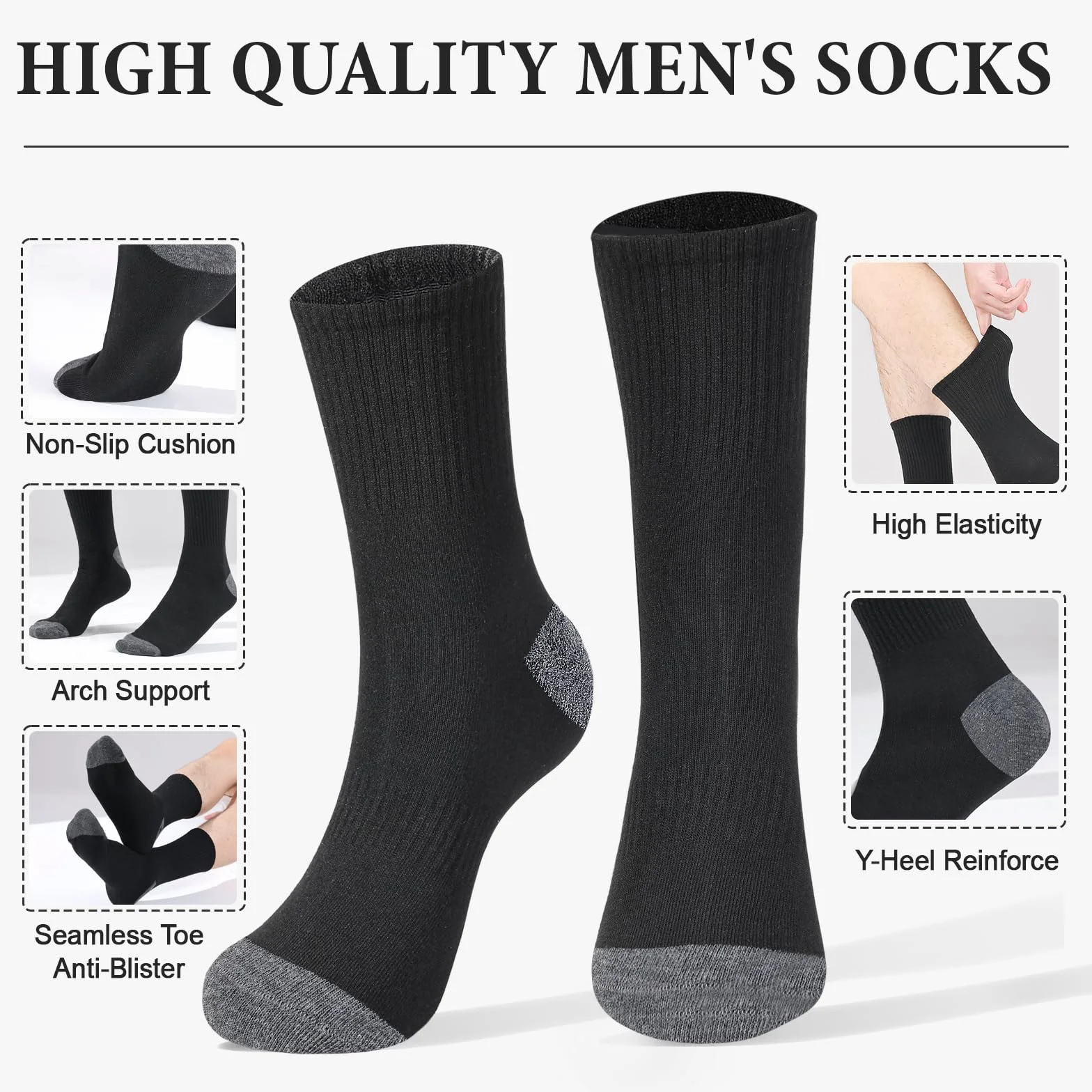 20 pares de calcetines unisex de algodón acolchados que absorben la humedad, cómodos, para entrenamiento, senderismo, deportes y correr