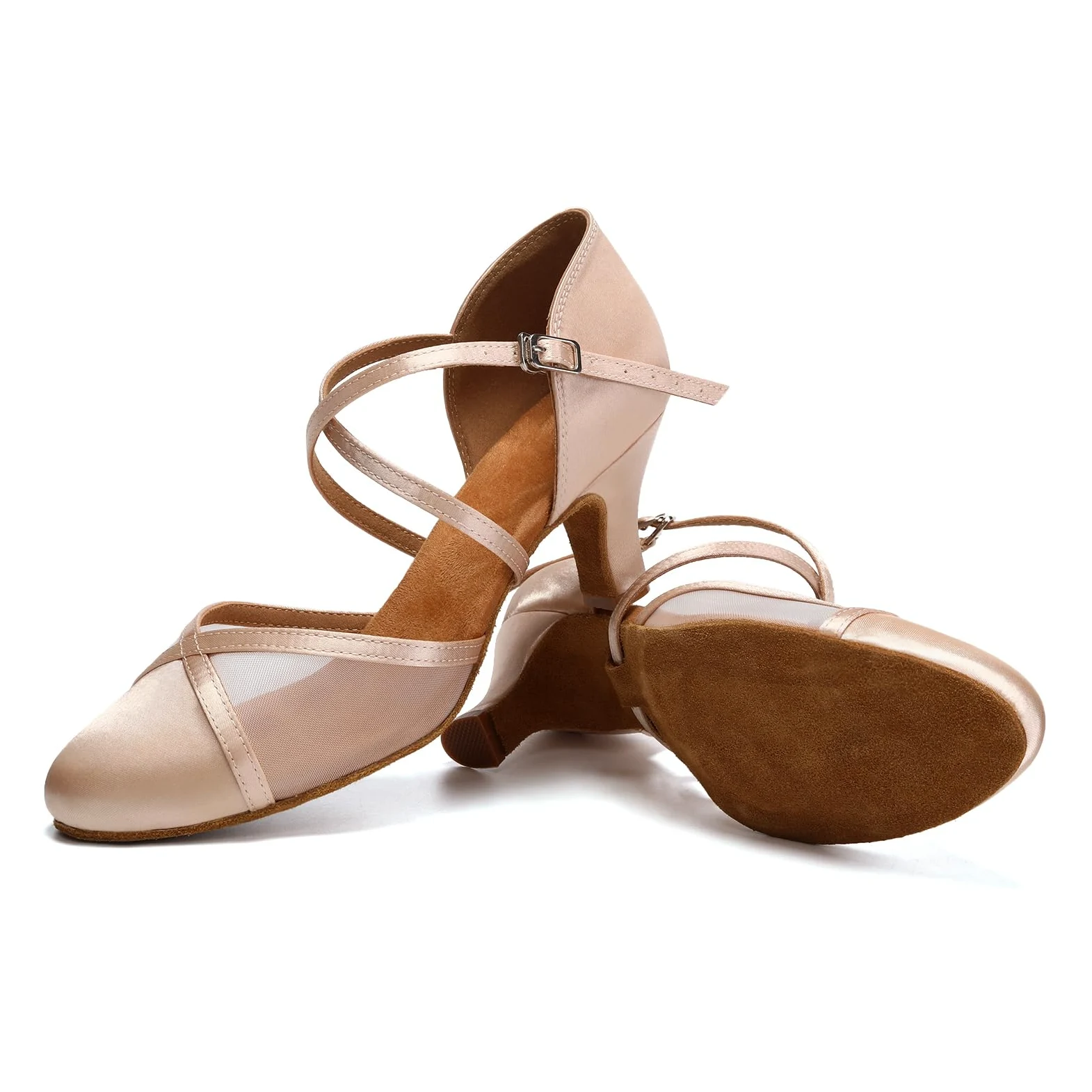 Zapatos de Baile de Salón Punta Cerrada Satén Tacón Bajo Zapatos de Baile Latino Salsa de Entrenamiento para Mujer