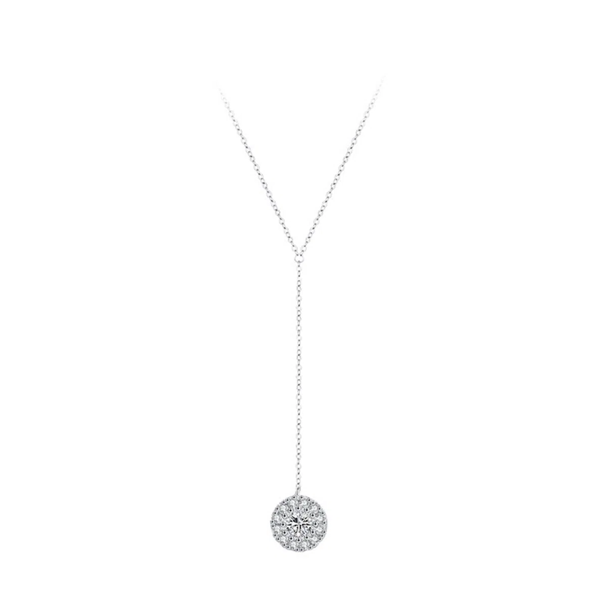 Collar para mujer, joyería de moda, collar de cadena en Y de oro blanco de 9K/14K/18K con colgante redondo de moissanita, cadena alargada: 40+5cm