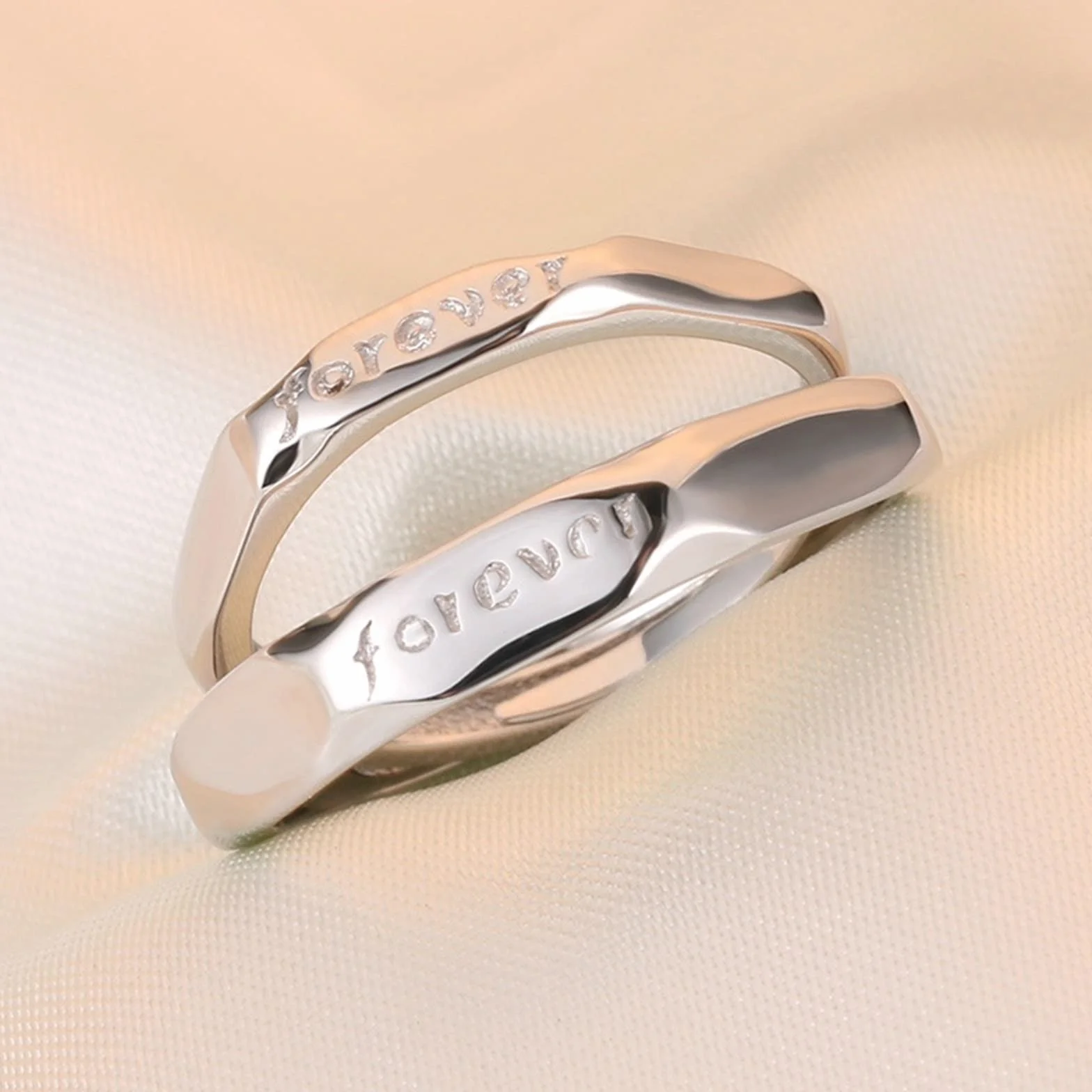 Anillos de promesa para parejas adolescentes, anillos de plata de ley modernos con plata grabada para siempre, anillo ajustable para regalo, Adjustable, Sin piedras preciosas