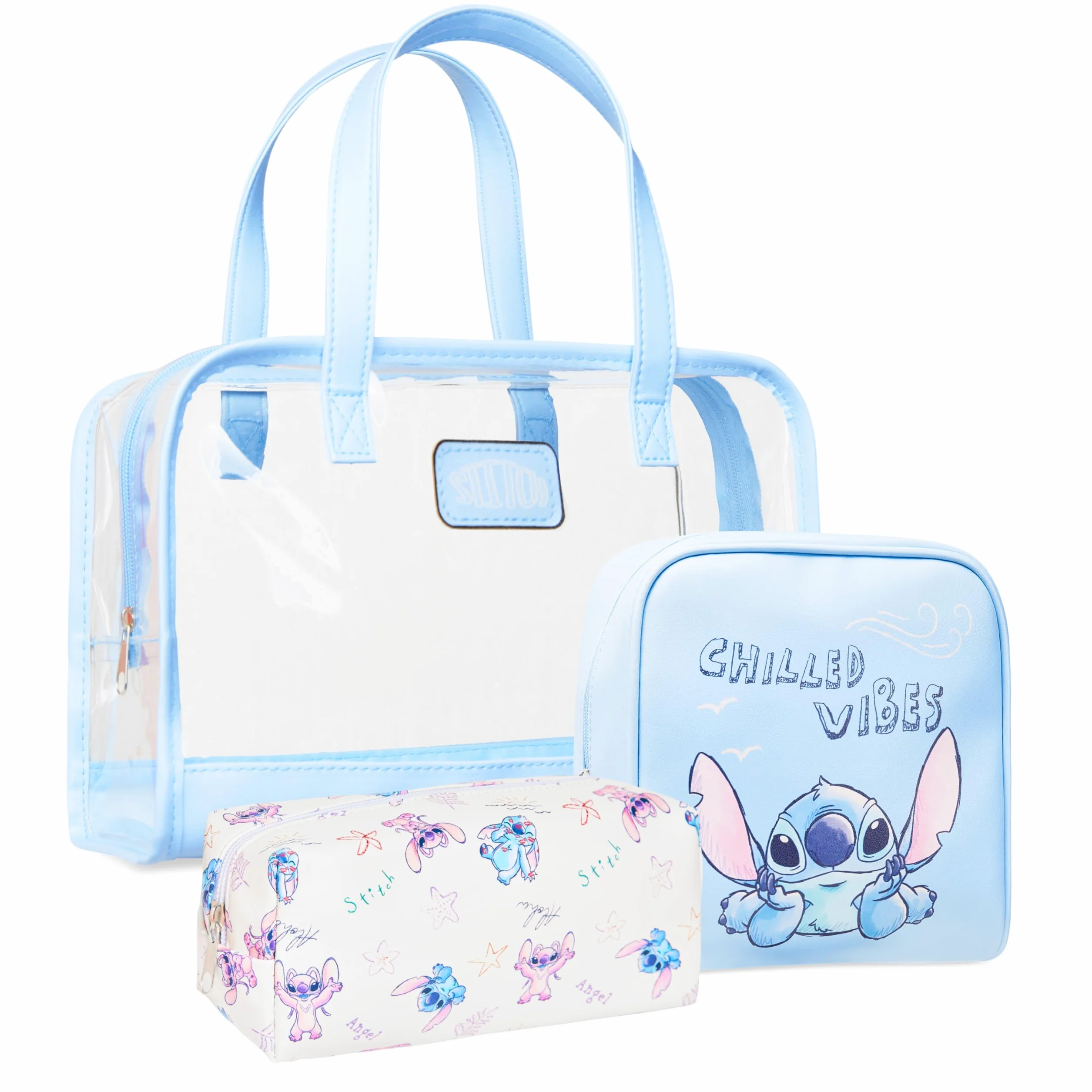 Get Trend Disney Stitch Neceser Mujer y Niña, Set de 3, Neceser Maquillaje, Bolsa de Cosméticos y Viaje Uso Diario, Regalo para Mujer Niña (Azul Stitch)