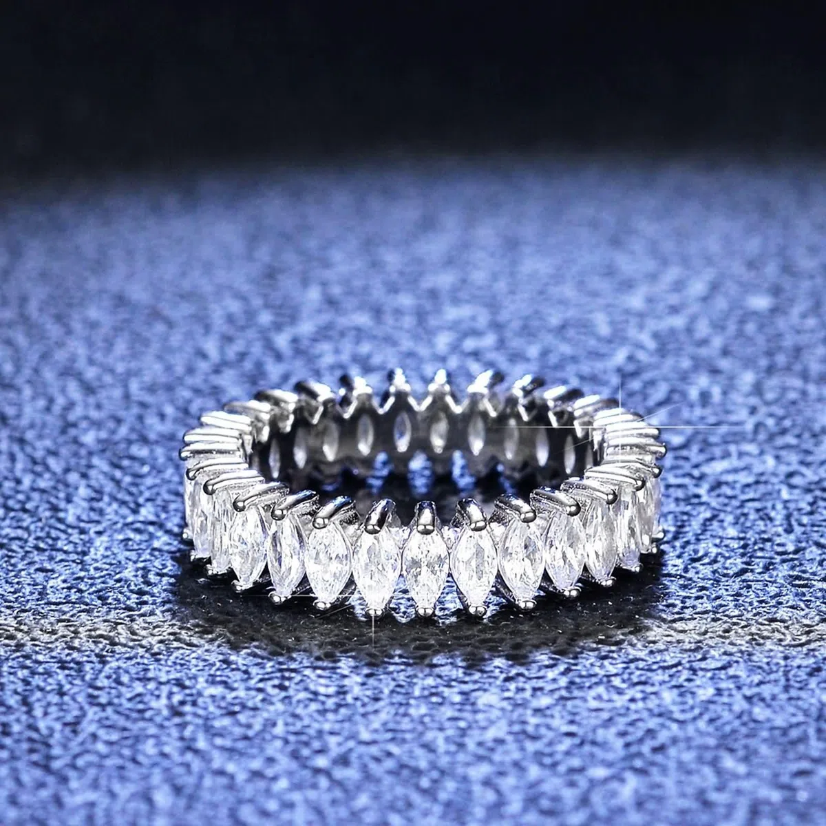 Anillos para mujer, dedo medio, alianzas decorativas para boda, eternidad, marquesa con moissanita, plata platino 950, talla 58 (18,5)