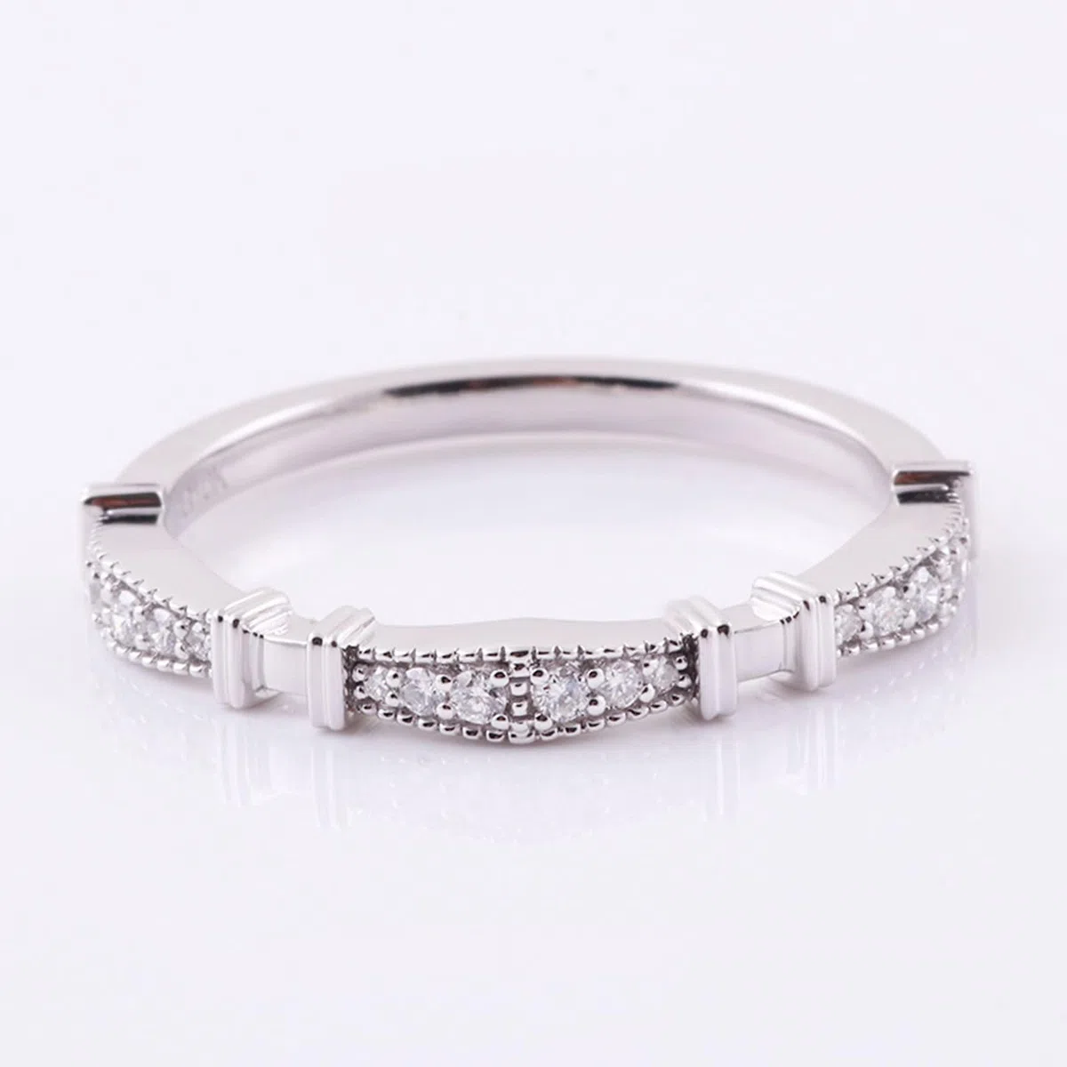 Anillos de mejor amiga, anillos de novia redondos con moissanita de oro blanco de 9 quilates para mujer