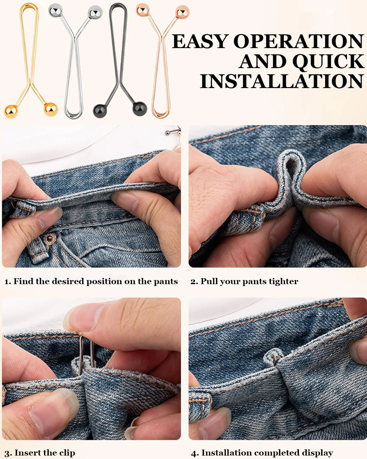 12 Piezas Clip de Ajuste de Pantalones,Adjustable Jeans Buttons,Tensores de Cintura para Pantalones,Botones de Cintura Extraíbles,para Jeans,Faldas,Mangas(Oro,Plata,Negro,Oro-Rosa)