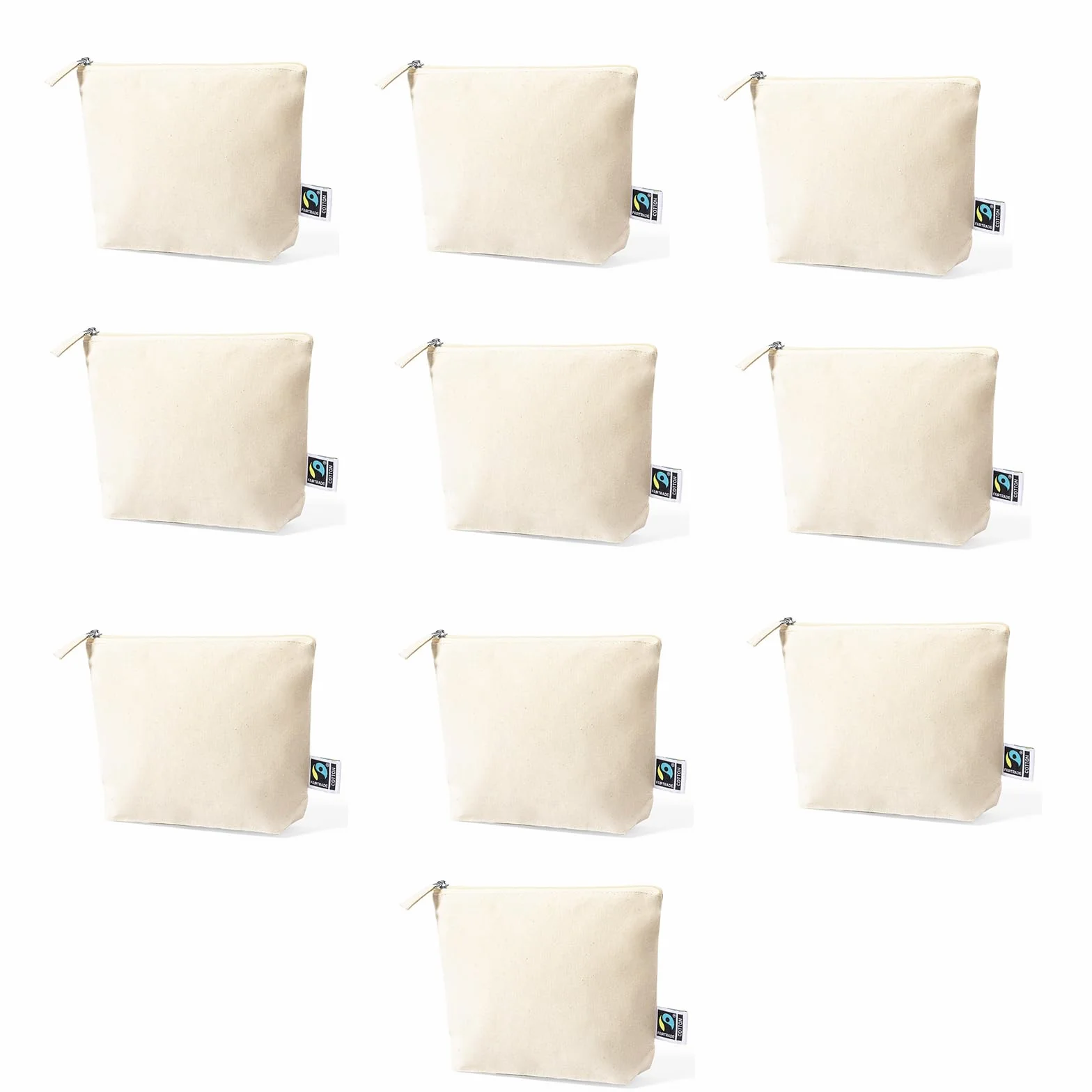 ADRI -10 Estuches Neceser para Regalar, Bolsa con Cremallera de algodón para Pintar o Personalizar. 23 x 17 x 6 cm. Bolsas Neceser de Viaje (Beig, 10)