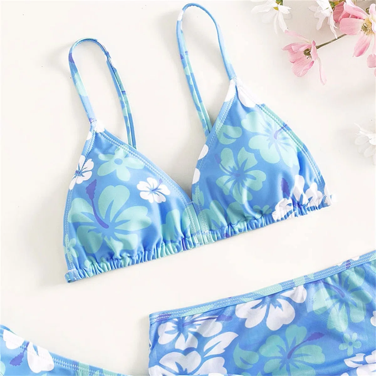 Tankini para niña, traje de baño para niños, niñas, 3 piezas, traje de baño con estampado floral, parte superior de bikini, ropa interior con volantes, falda de verano