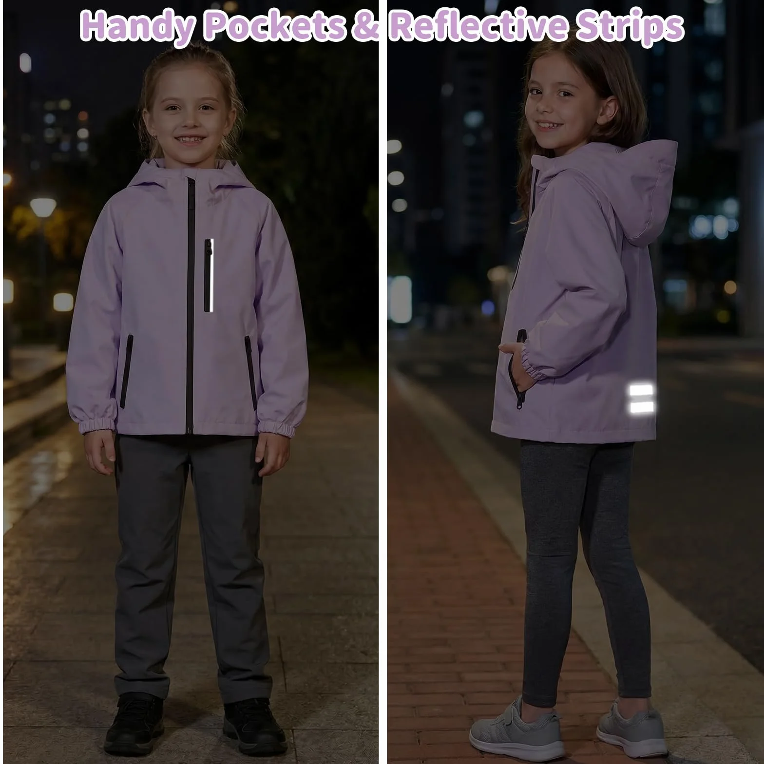 Chaqueta Impermeable para Infantil Reflectante Chubasquero Niñas Impermeable Abrigo con Capucha Niños Ligera Cortavientos Chaquetas de Lluvia Acampada Ropa de Agua para Adolescentes 5-14 años