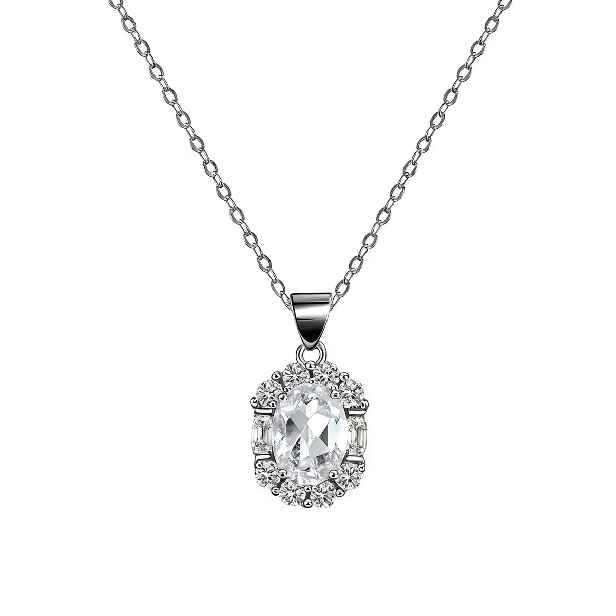 Collares de topacio con halo ovalado de moissanita para mujer, collares de gemas para mujer, moissanita